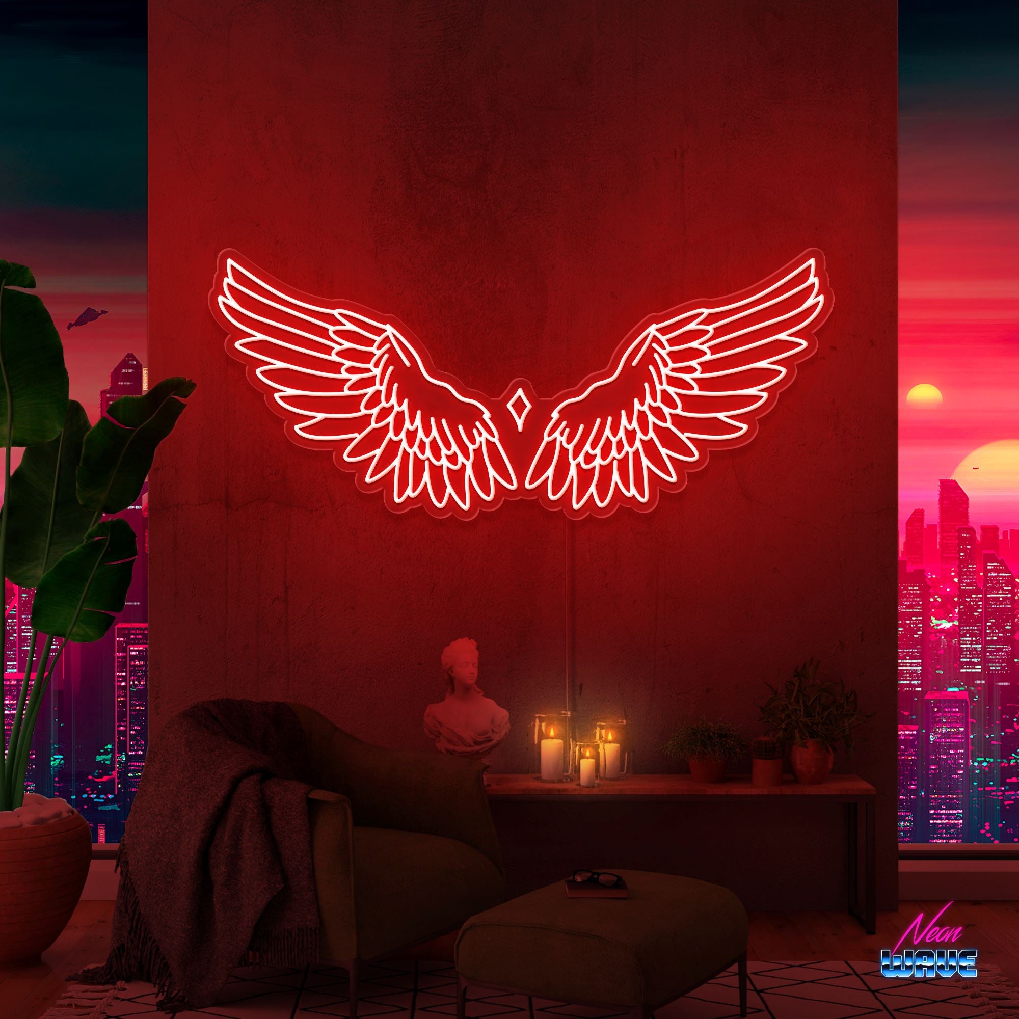Wings Neon Sign Neonwave.ch 100 cm Rot 