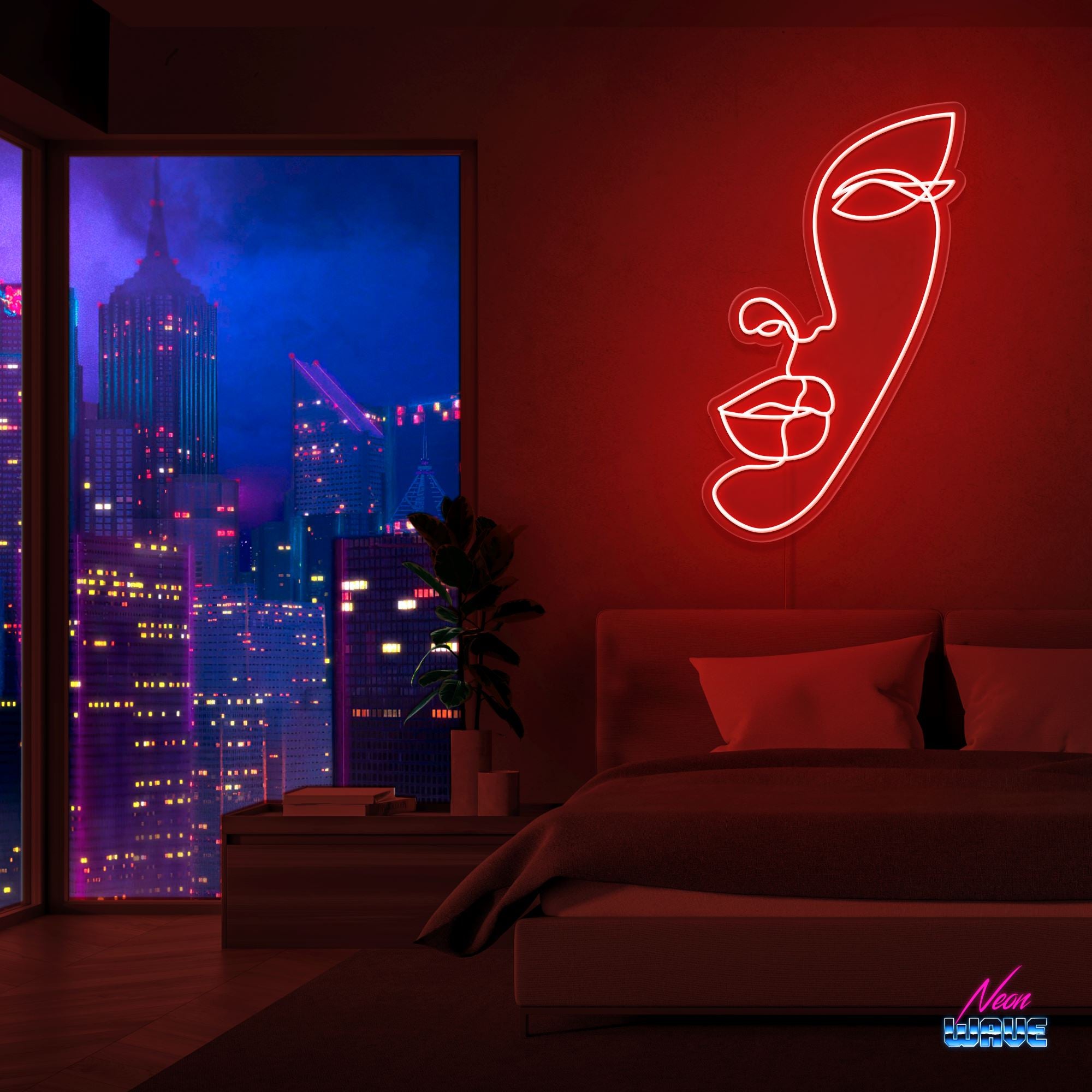 Half face Silhouette Neon Sign Neonwave.ch 75 cm Rot 