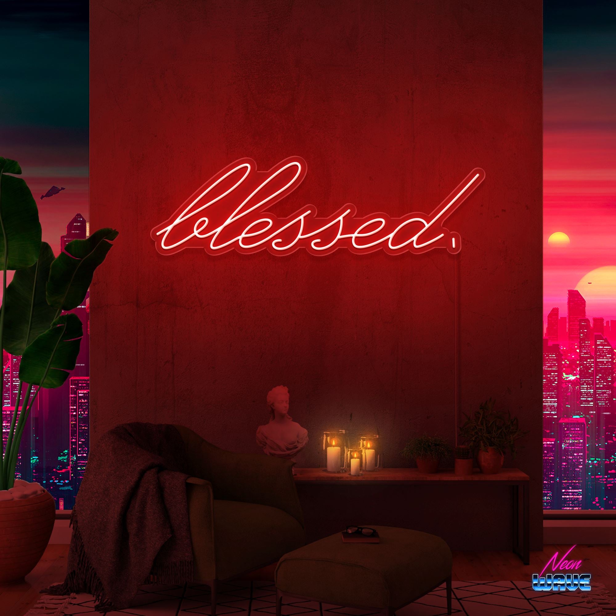 Blessed. Neon Sign Neonwave.ch 75 cm Rot 