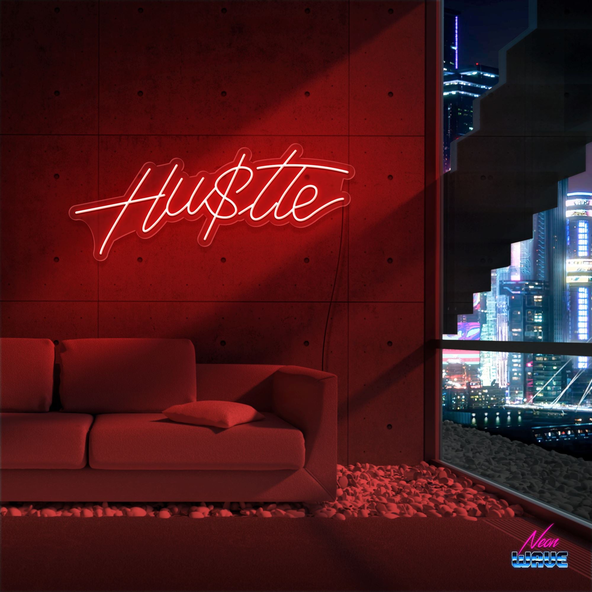 HUSTLE IS REAL Neon Sign Neonwave.ch 50cm Rot 