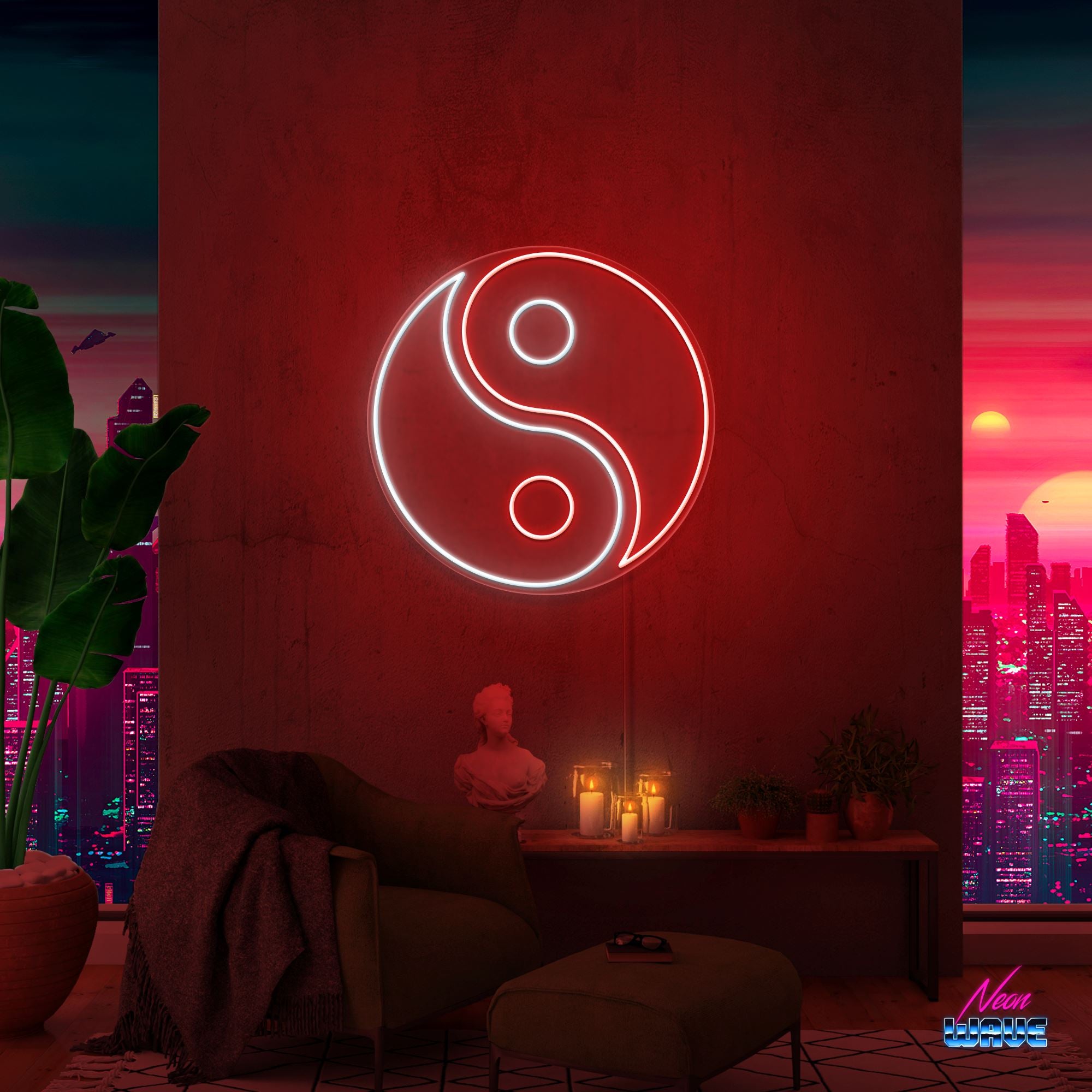 Yin und Yang Neon Sign Neonwave.ch 100 cm Rot und Kaltweiss 