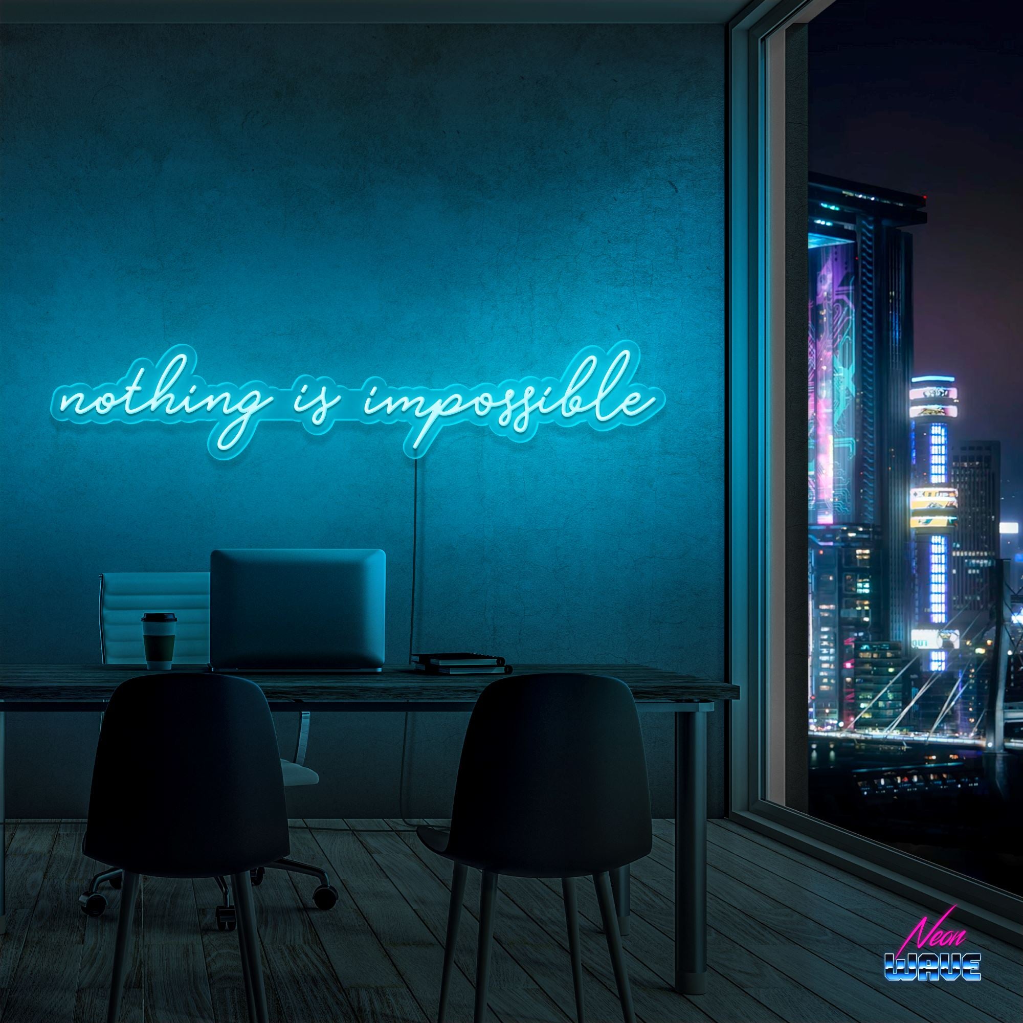 NOTHING IS IMPOSSIBLE Neon Sign Neonwave.ch 150cm Hellblau 