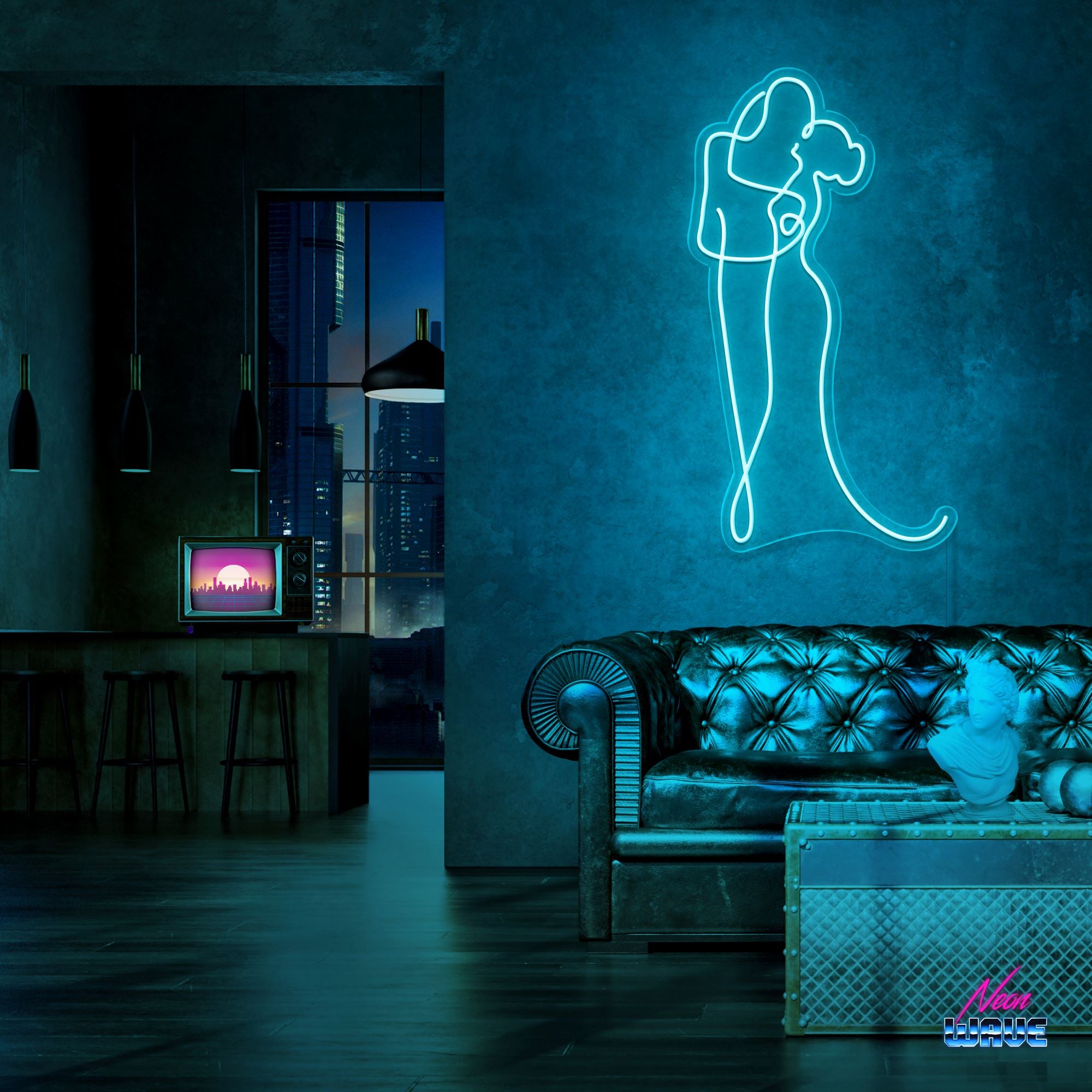 Marriage Neon Sign Neonwave.ch 75 cm Hellblau 