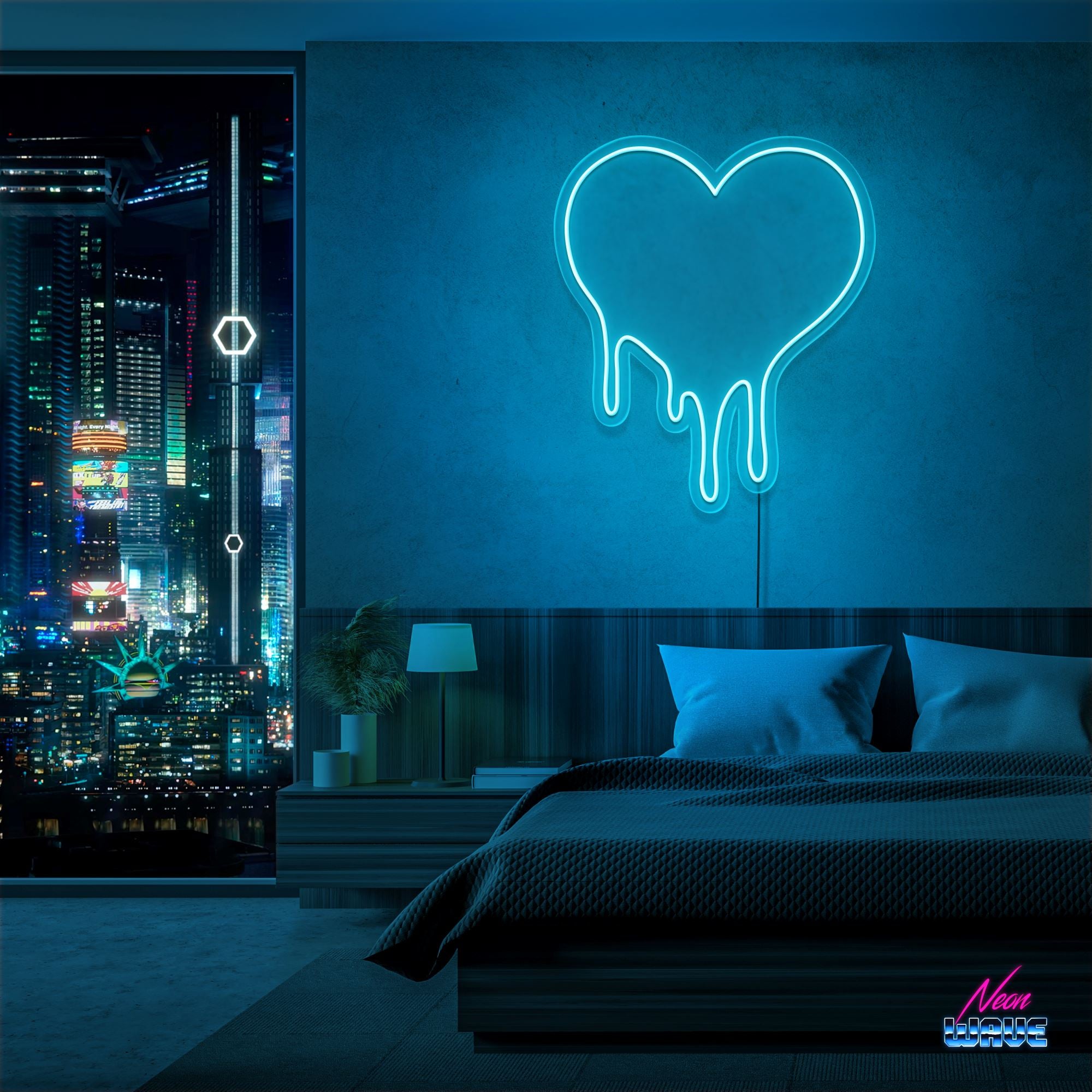 DRIPPING HEART ♡ Neon Sign Neonwave.ch 50cm Hellblau 