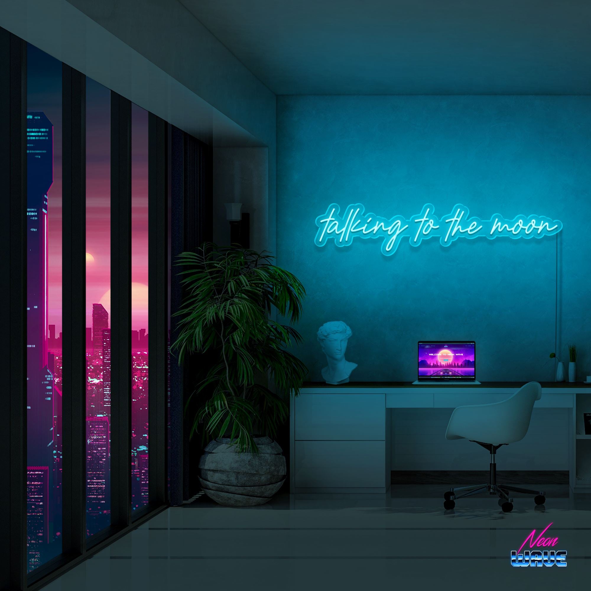 Talking to the moon Neon Sign Neonwave.ch 100cm Hellblau 