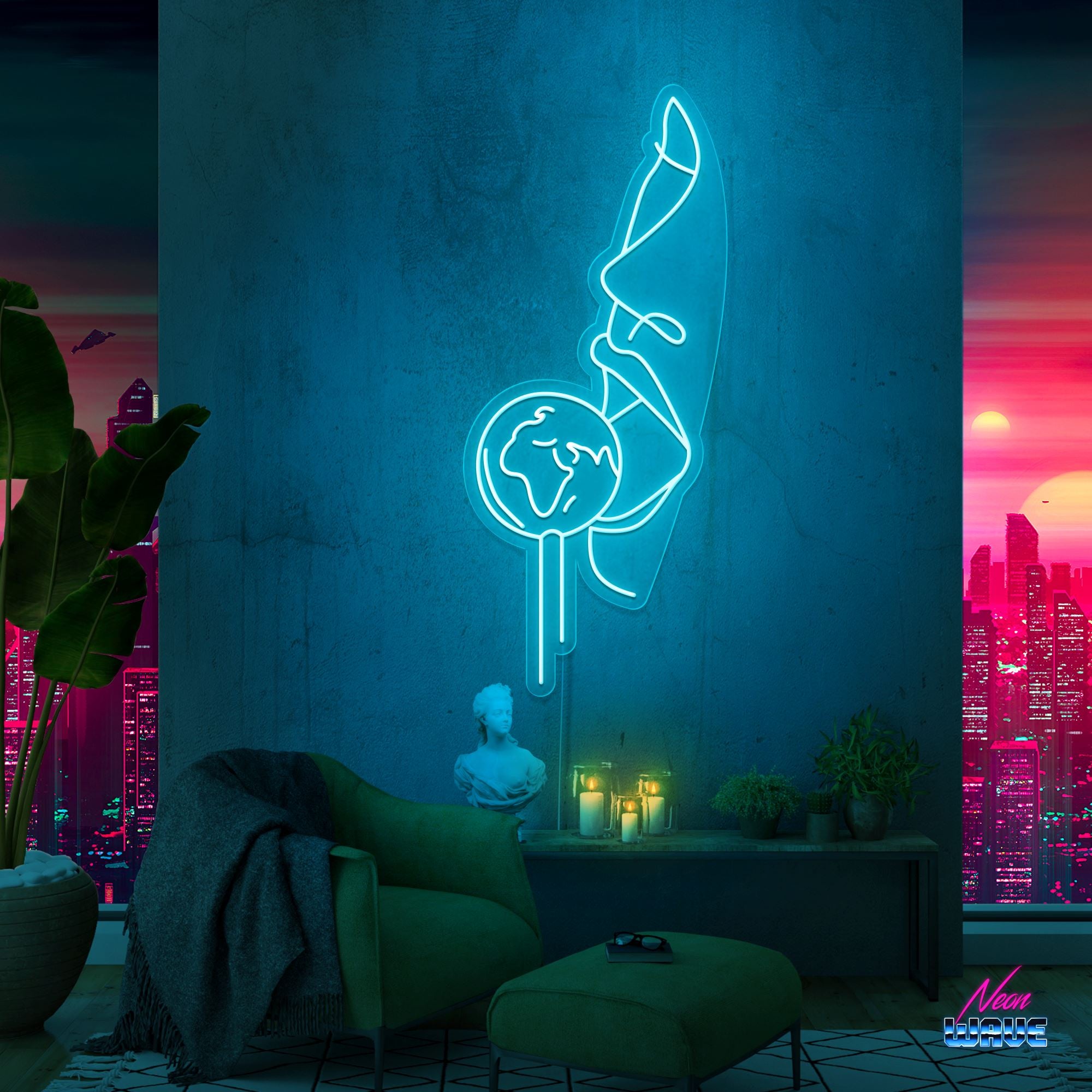 Earth Lollipop Neon Sign Neonwave.ch 75cm Hellblau 
