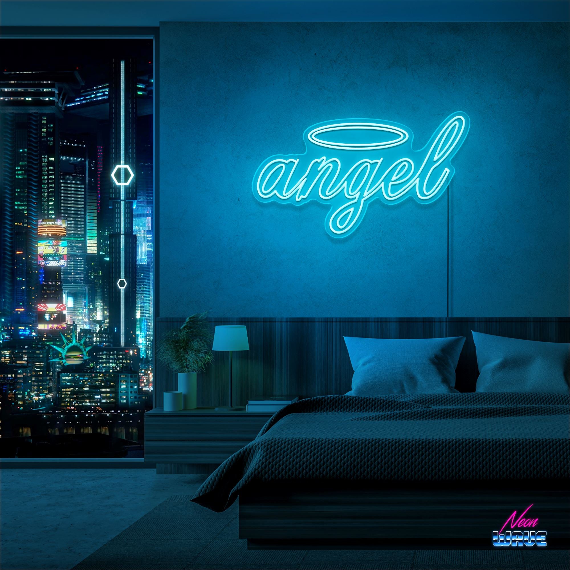 Angel Neon Sign Neonwave.ch 75cm Hellblau 