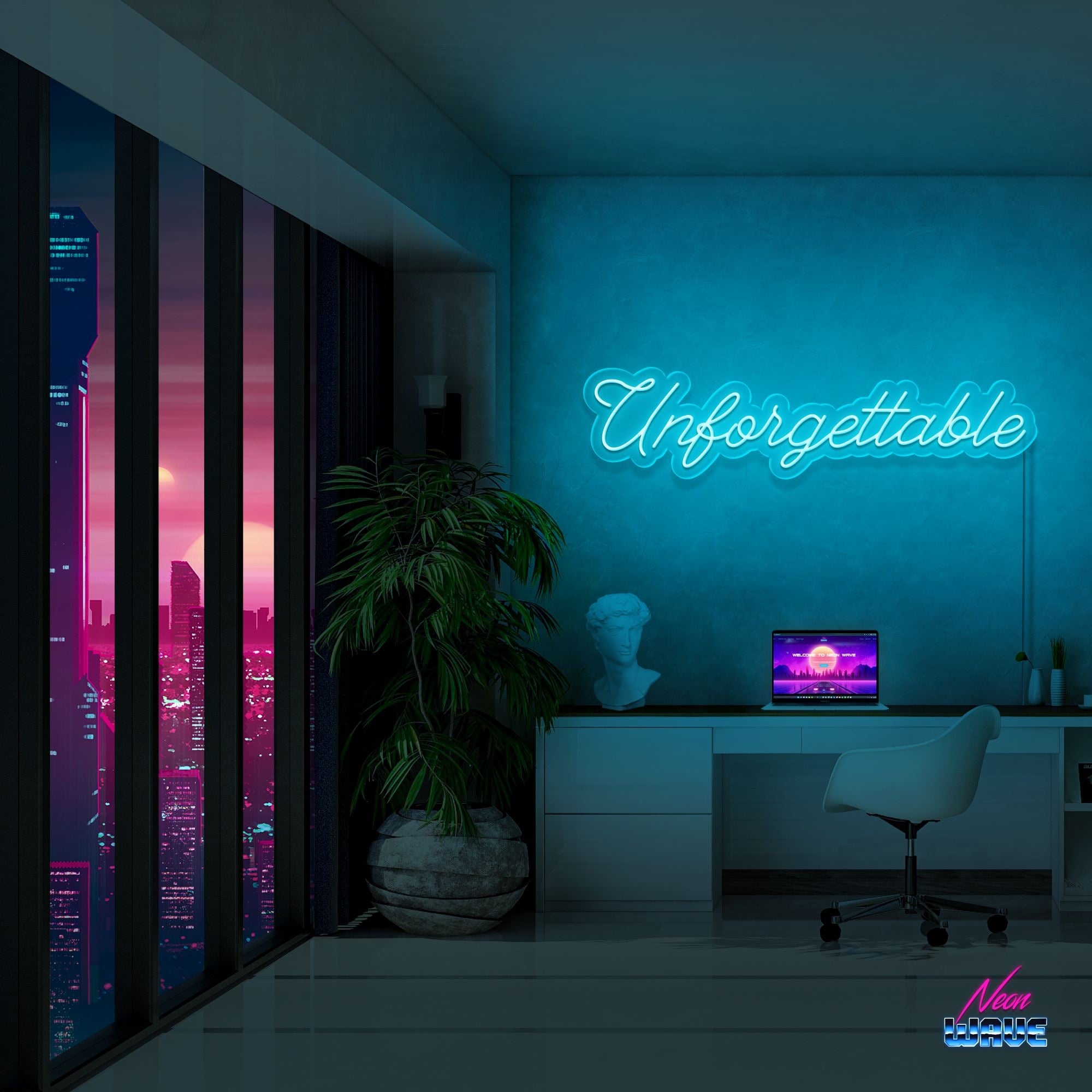 Unforgettable Neon Sign Neonwave.ch 75 cm Hellblau 