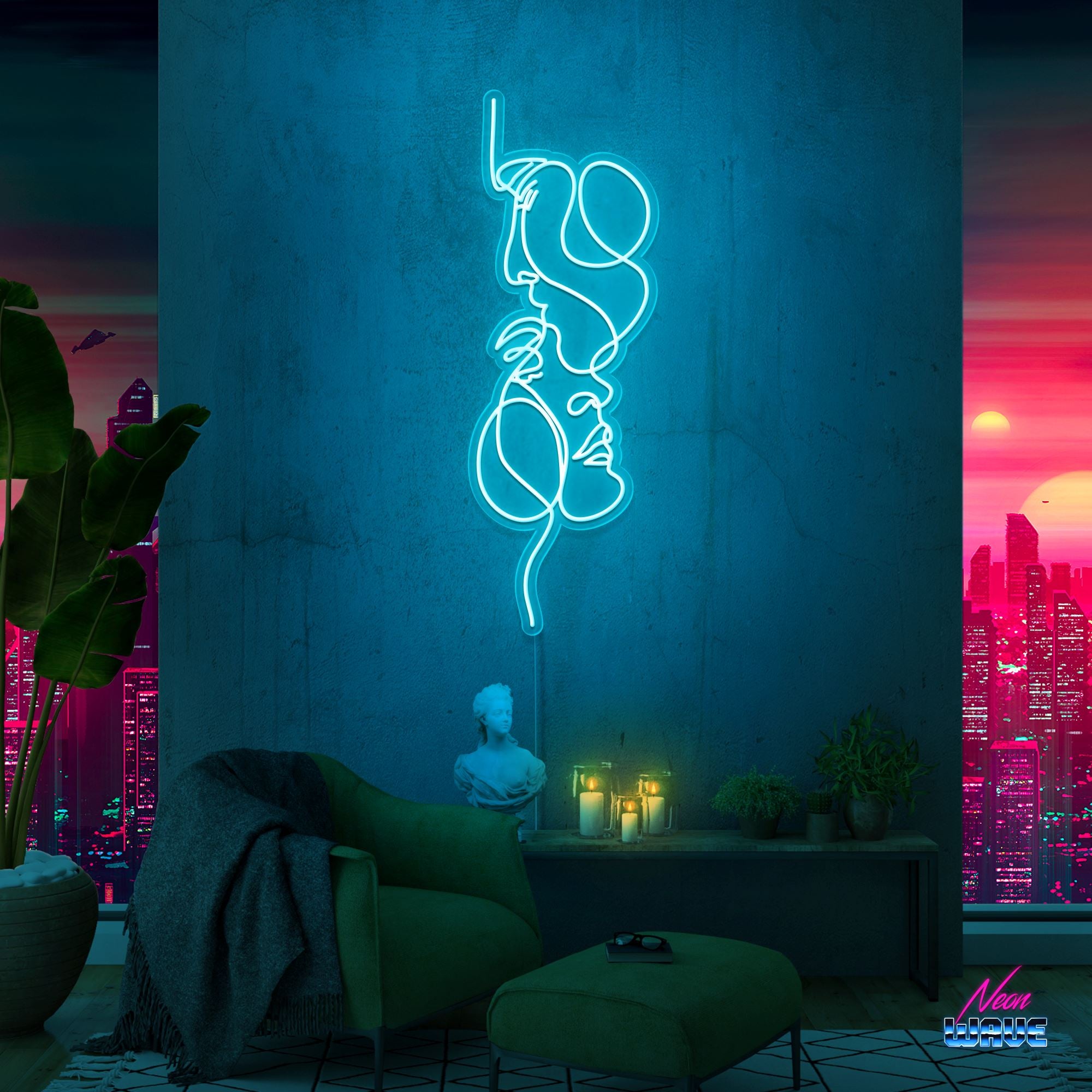 You and Me Neon Sign Neonwave.ch 120 cm Hellblau 