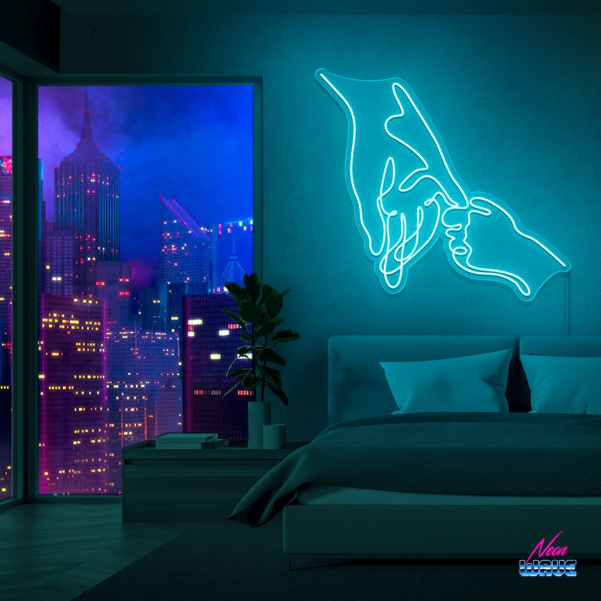 Hold your Hand Neon Sign Neonwave.ch 75 cm Hellblau 