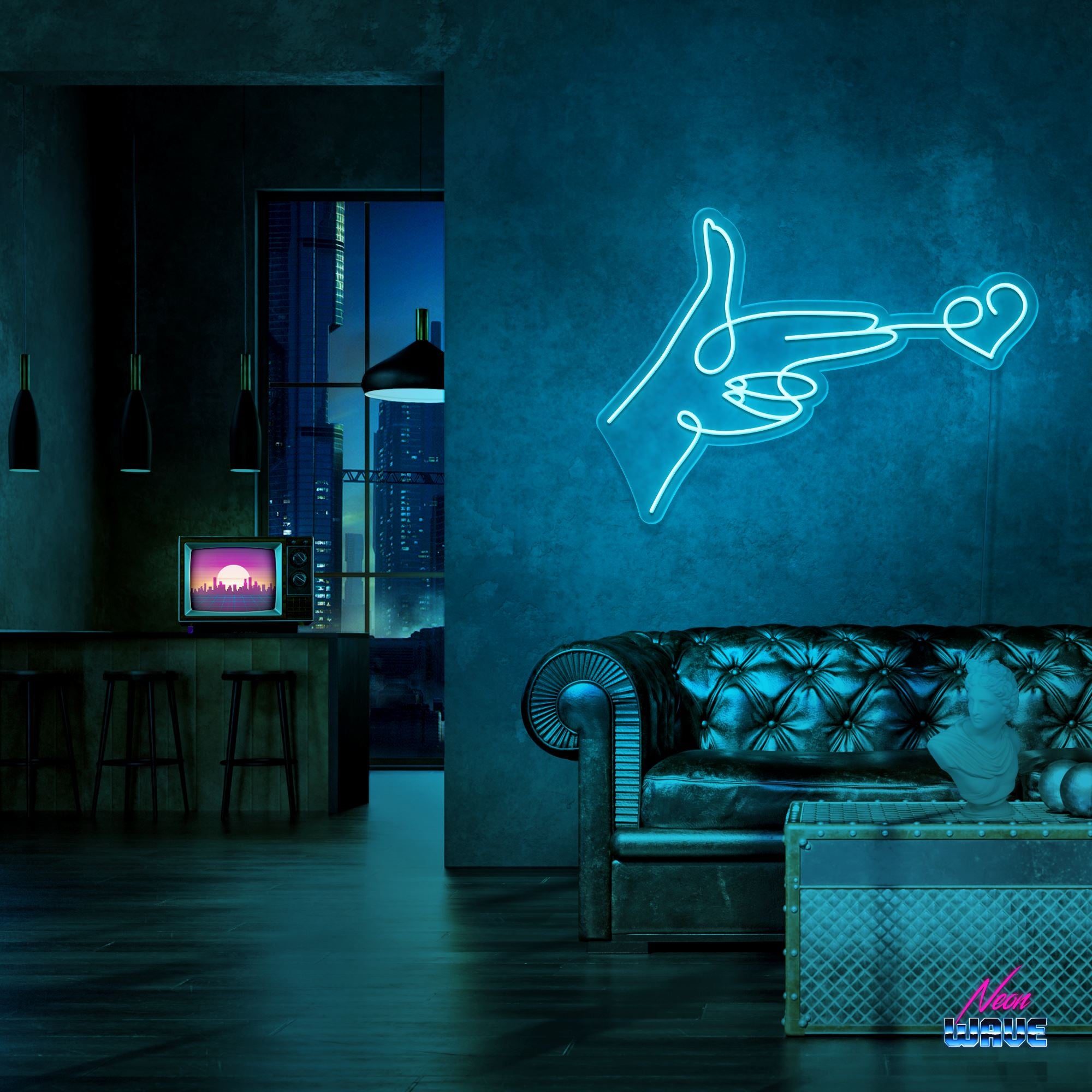 Love Bullet Neon Sign Neonwave.ch 50cm Hellblau 