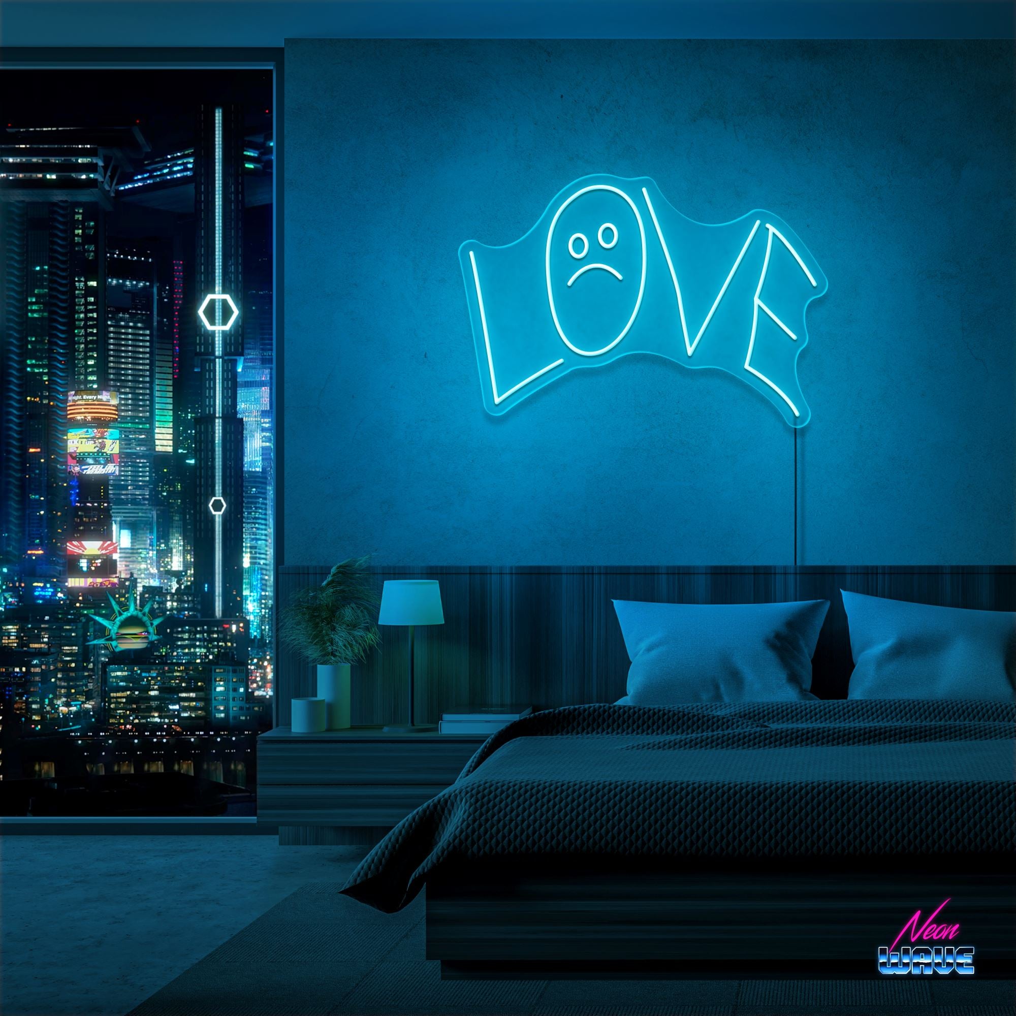 LOVE :( by "Lil Peep" Neon Sign Neonwave.ch 50cm Hellblau 