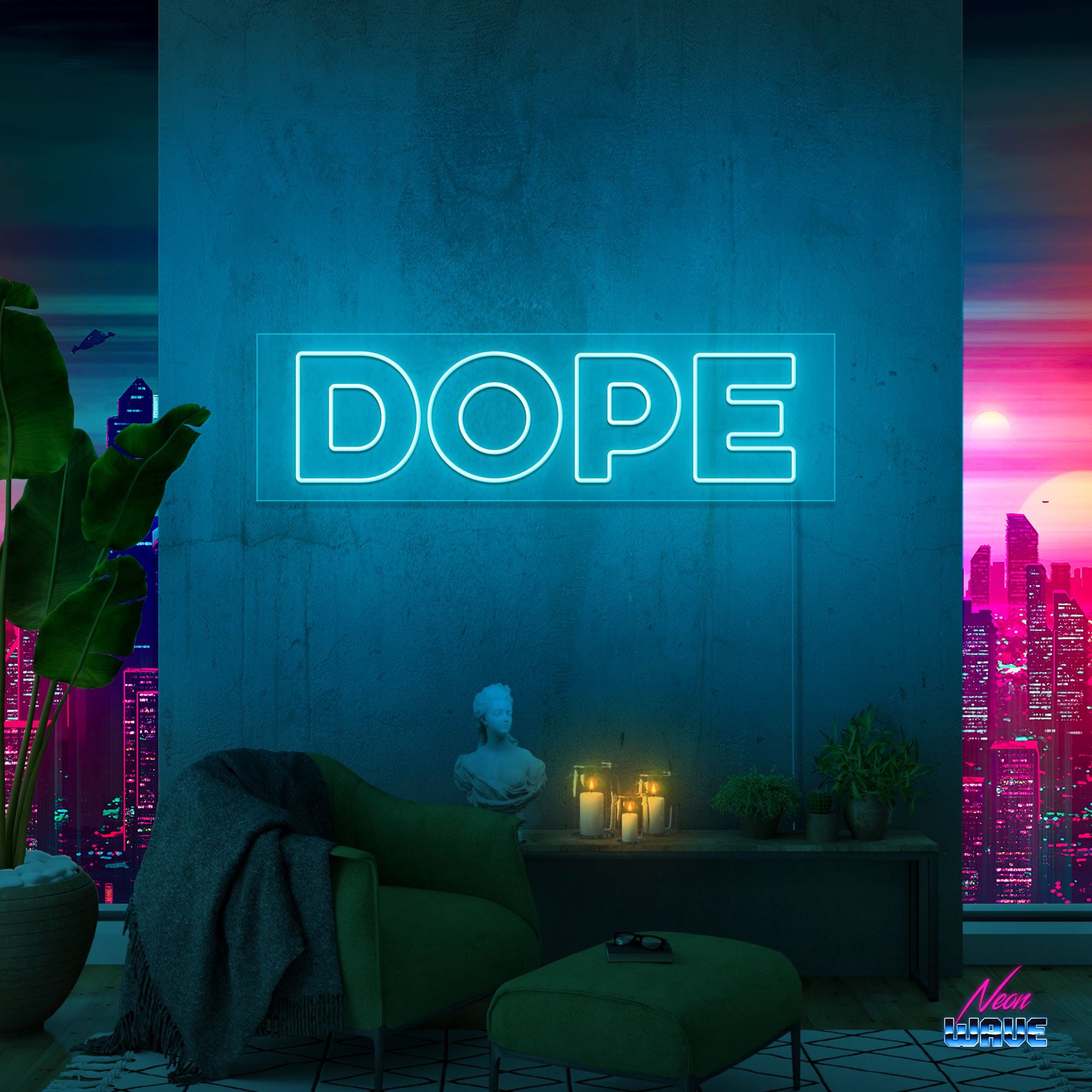 DOPE Neon Sign Neonwave.ch 50cm Hellblau 