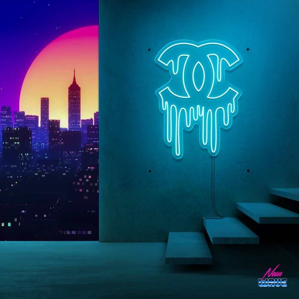 Liquid Chanel Neon Sign Neonwave.ch 50cm Hellblau 