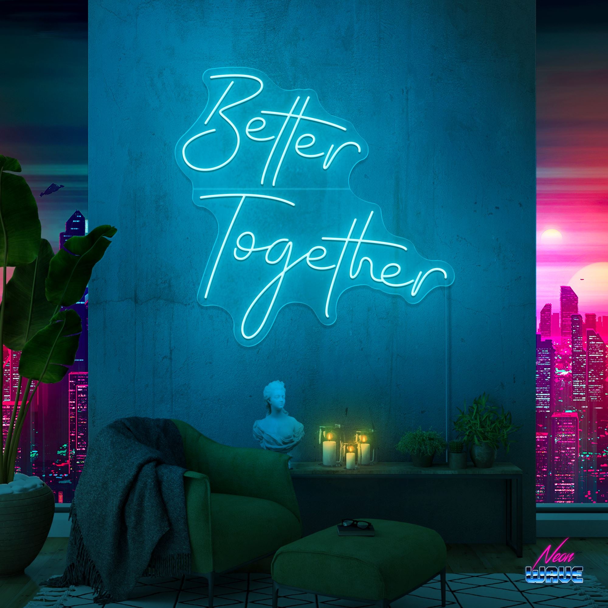 Better Together Neon Sign Neonwave.ch 50cm Hellblau 
