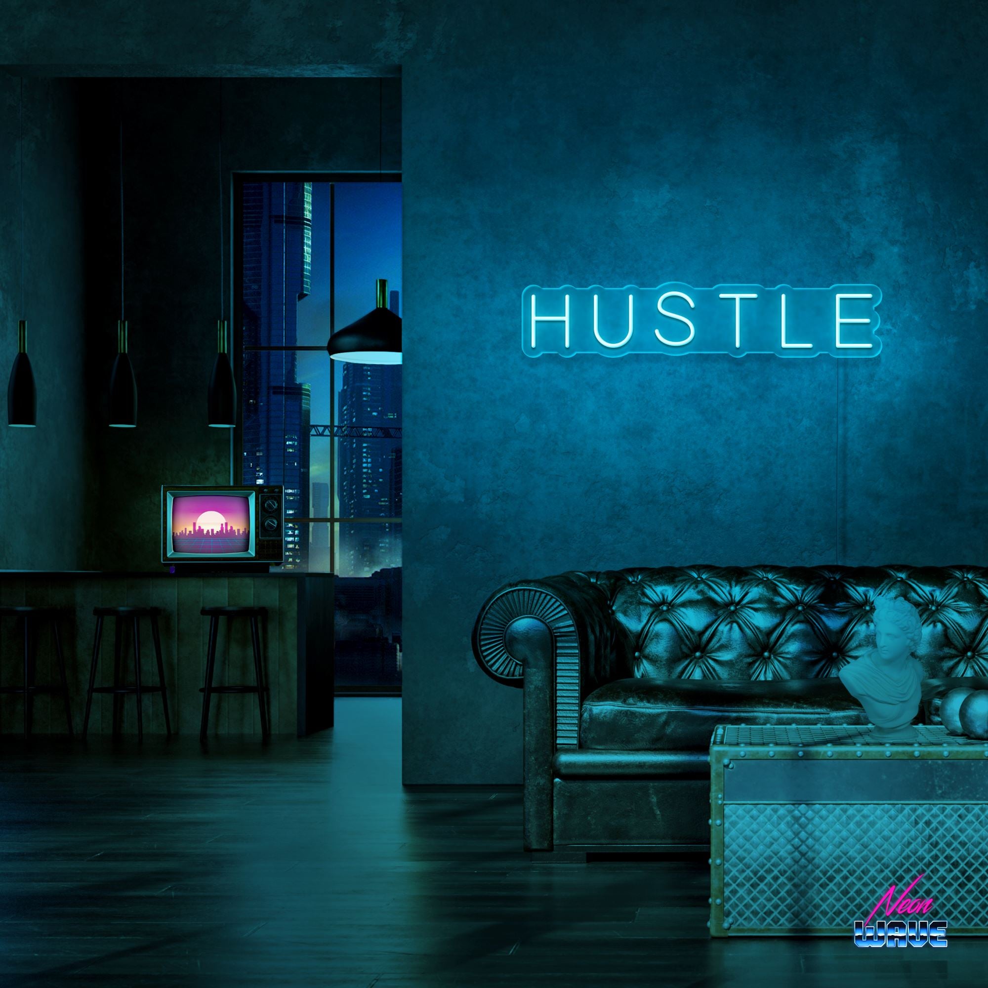 Hustle Neon Sign Neonwave.ch 50cm Hellblau 