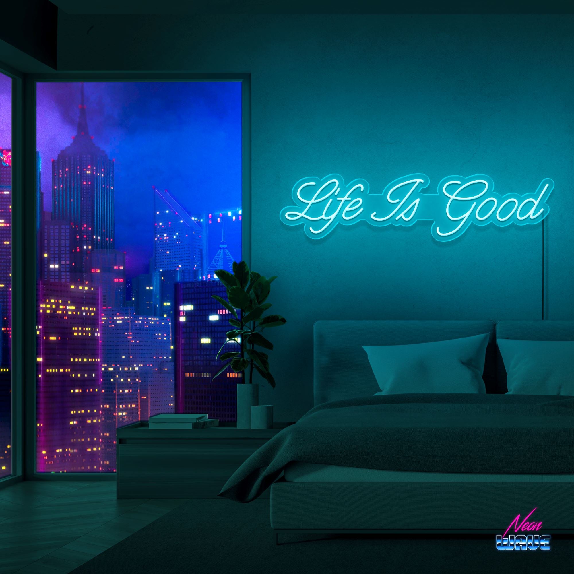 Life is Good Neon Sign Neonwave.ch 75 cm Hellblau 