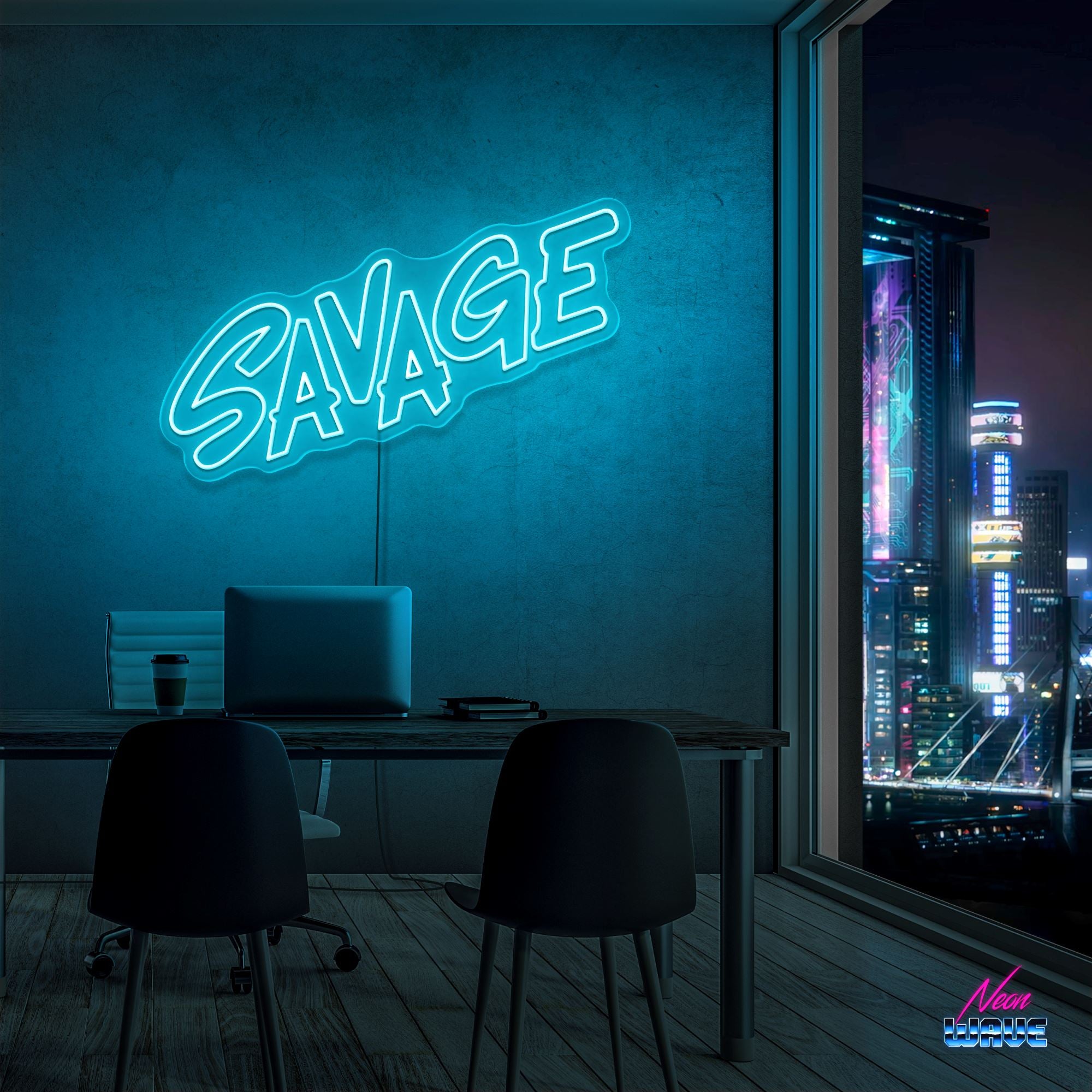 SAVAGE Neon Sign Neonwave.ch 50cm Hellblau 
