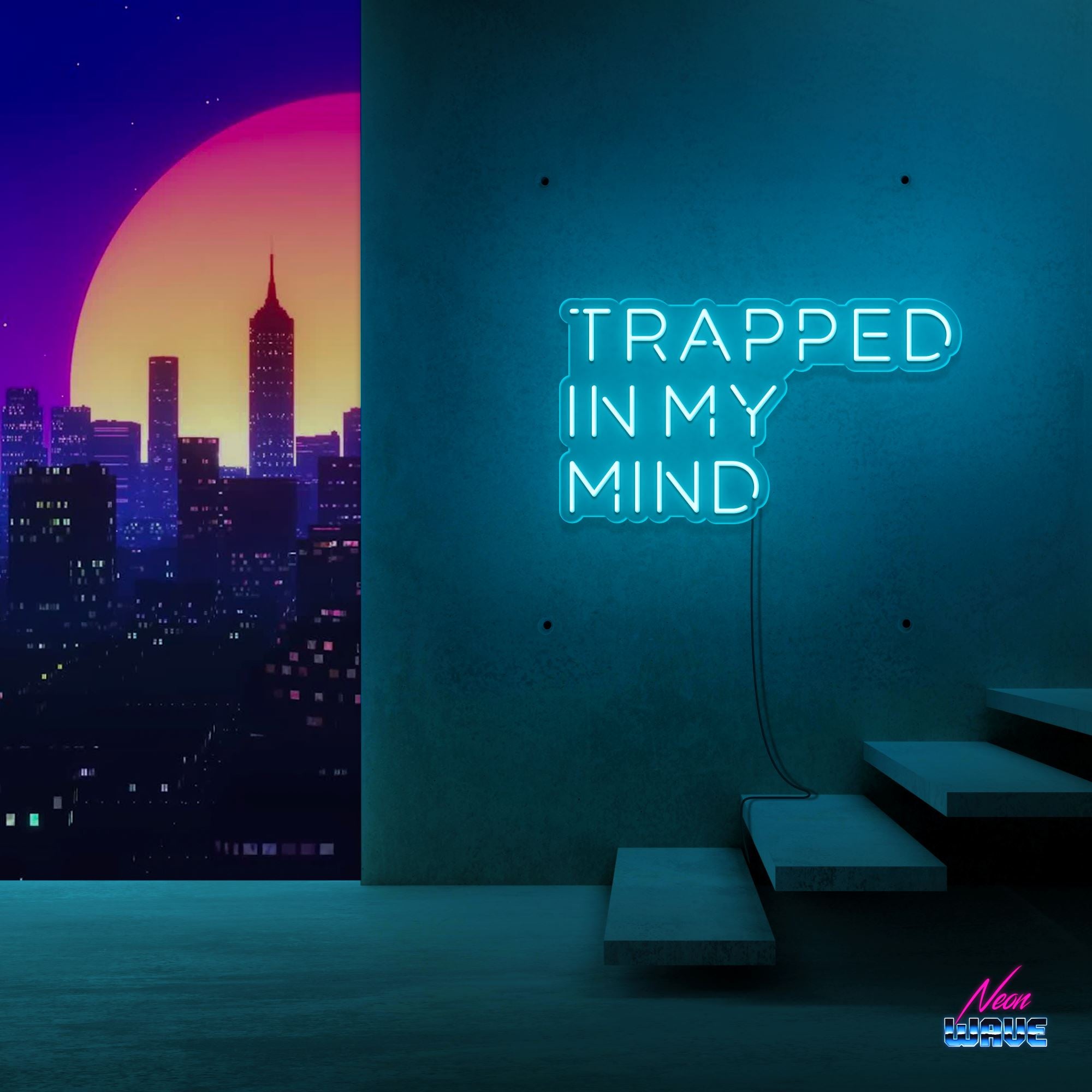 TRAPPED IN MY MIND Neon Sign Neonwave.ch 50cm Hellblau 