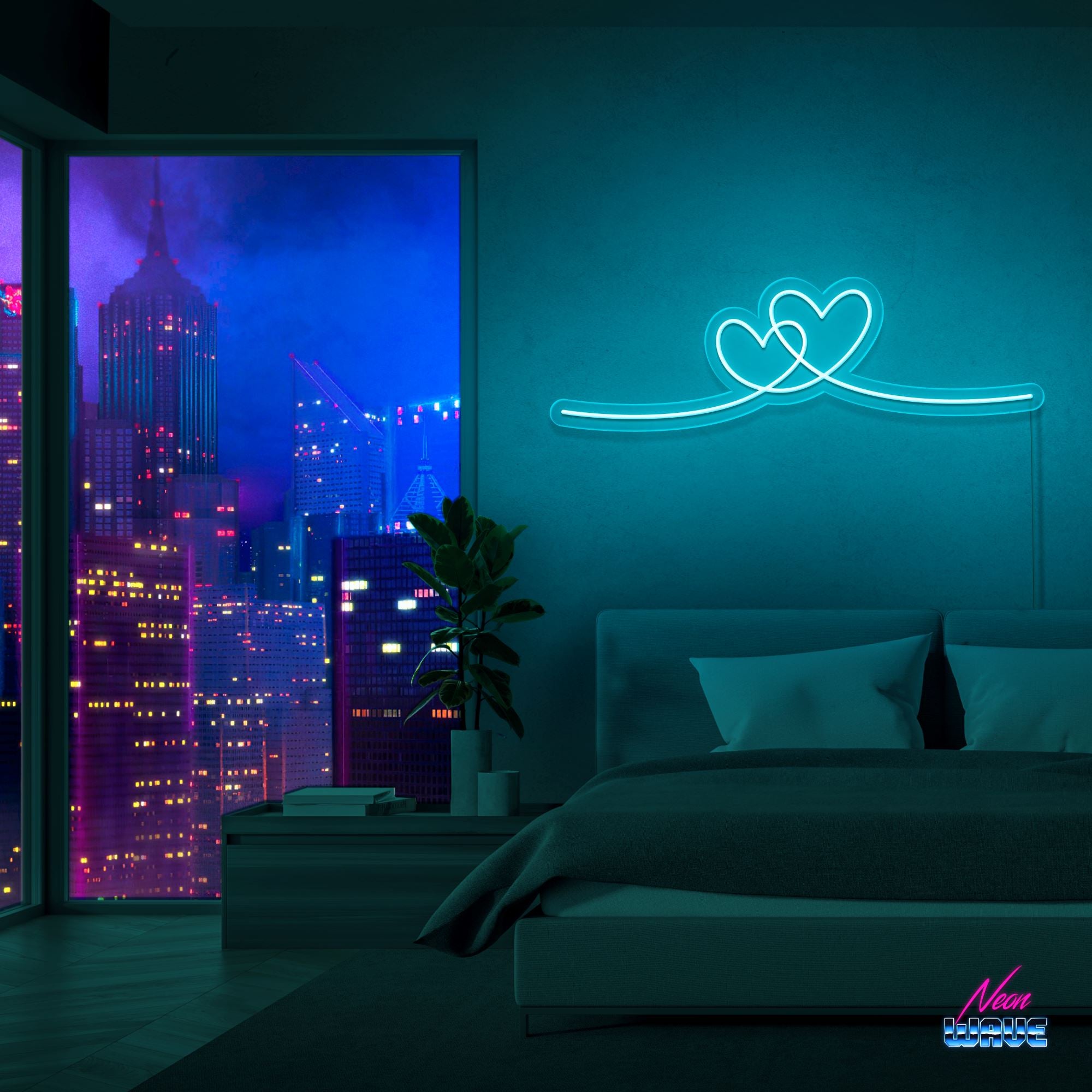 CONNECTED HEARTS Neon Sign Neonwave.ch 50cm Hellblau 