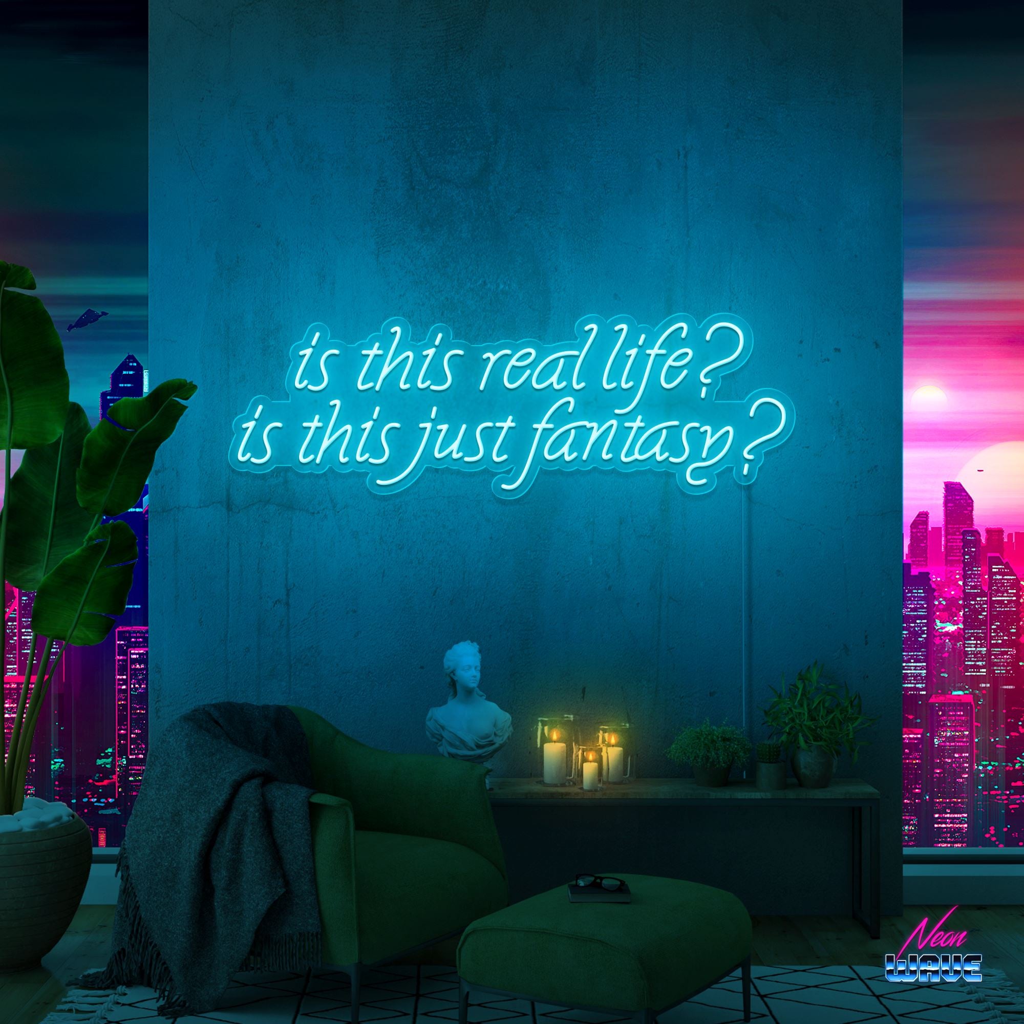 is this real life? is this just fantasy? Neon Sign NEON WAVE 80cm Hellblau 