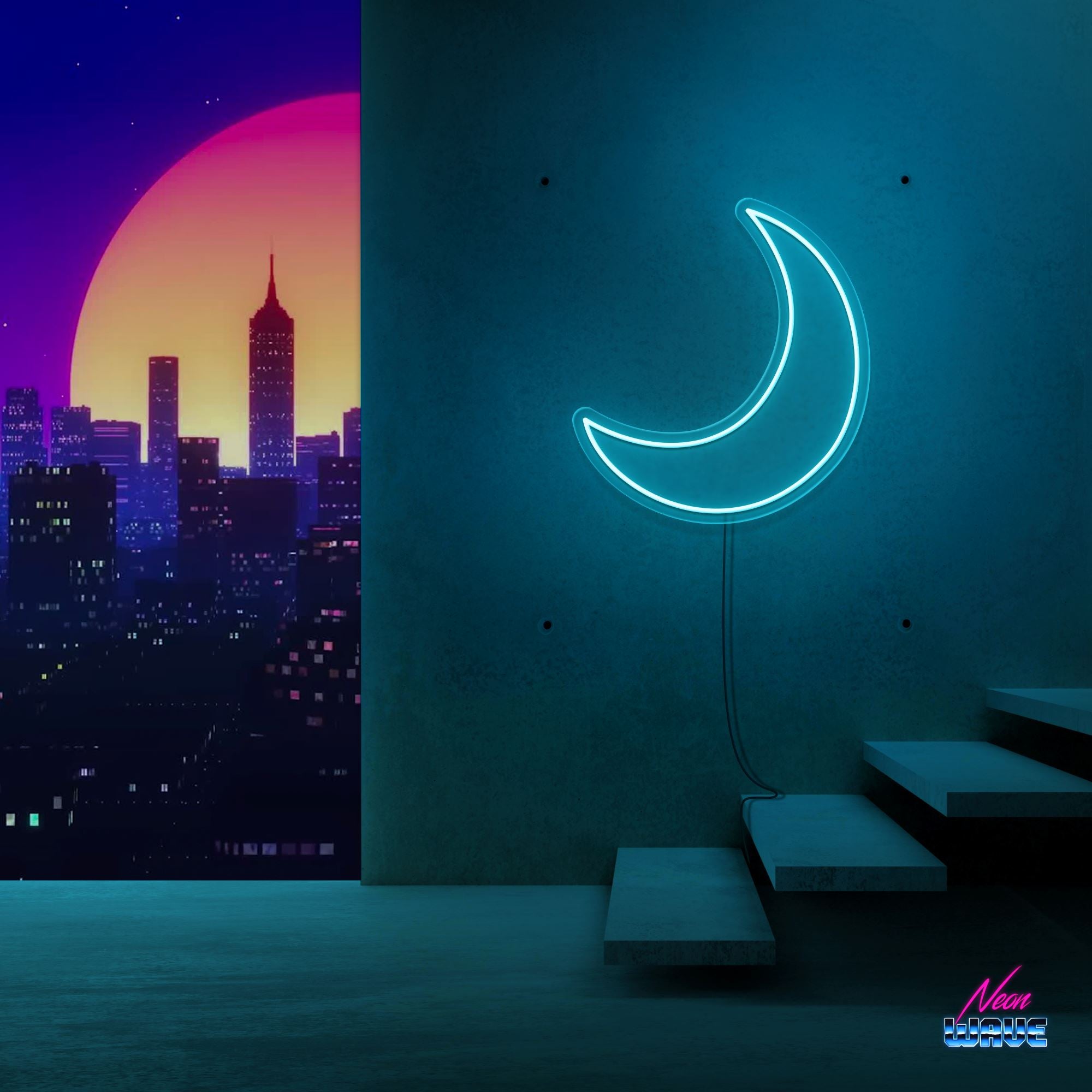 Moon Neon Sign Neonwave.ch 50cm Hellblau 