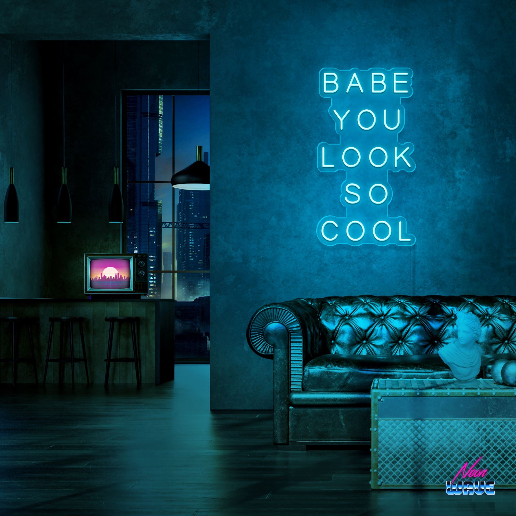 Babe You Look So Cool Neon Sign Neonwave.ch 50cm Hellblau 