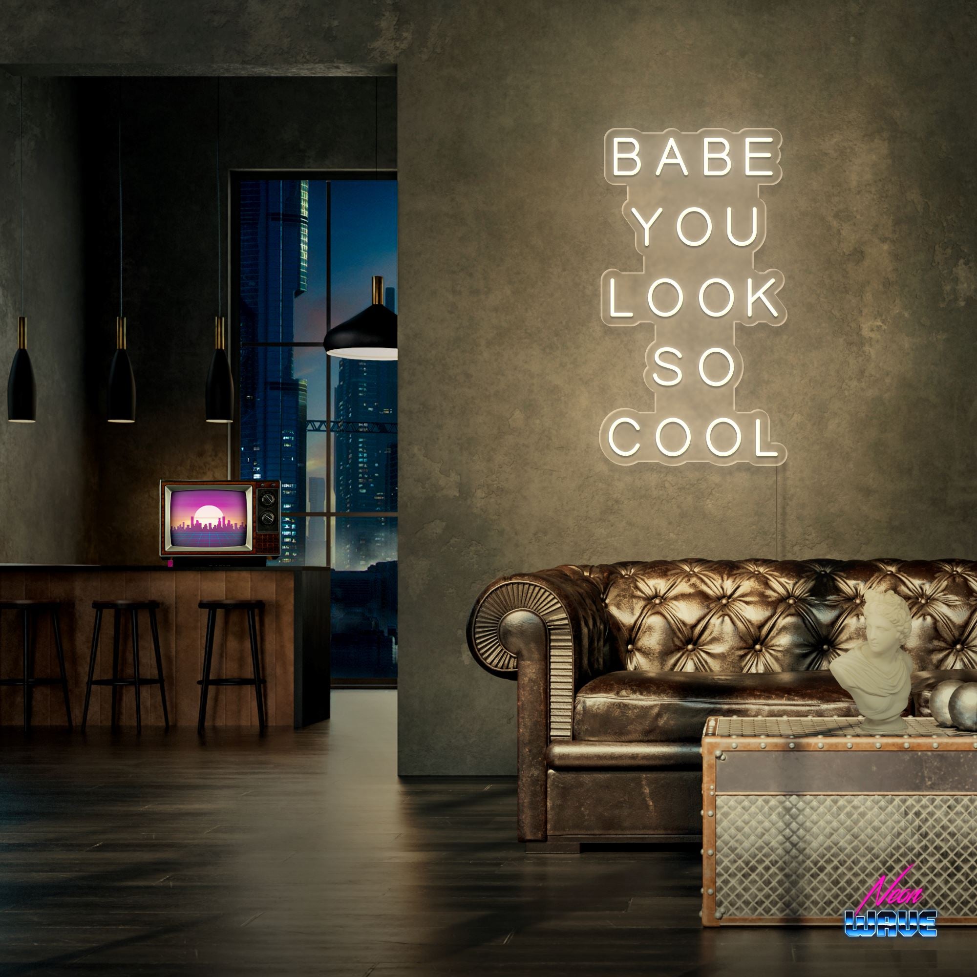Babe You Look So Cool Neon Sign Neonwave.ch 50cm Warmweiss 