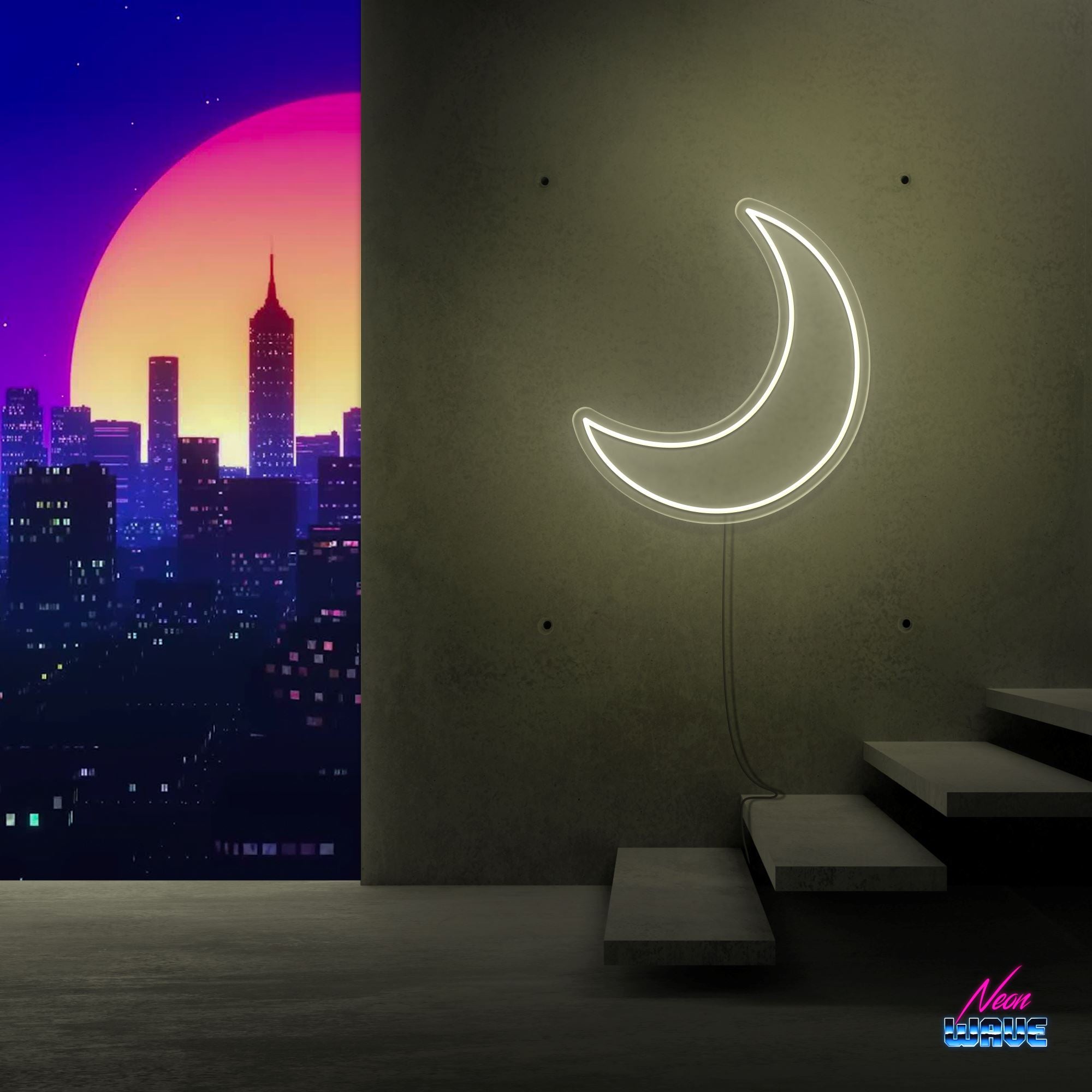 Moon Neon Sign Neonwave.ch 50cm Warmweiss 