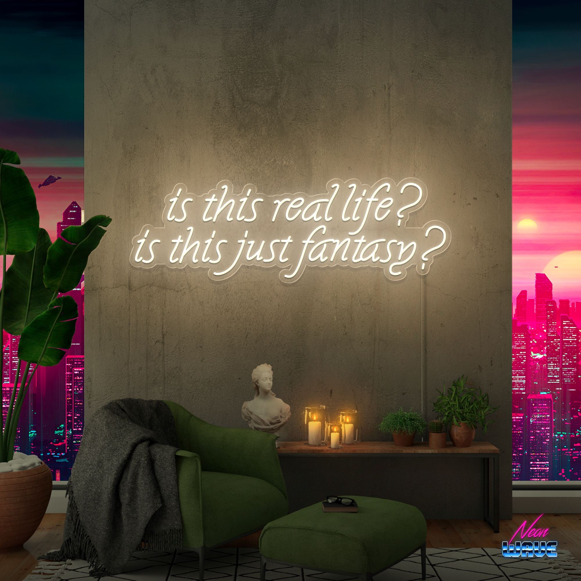 is this real life? is this just fantasy? Neon Sign NEON WAVE 80cm Warmweiss 