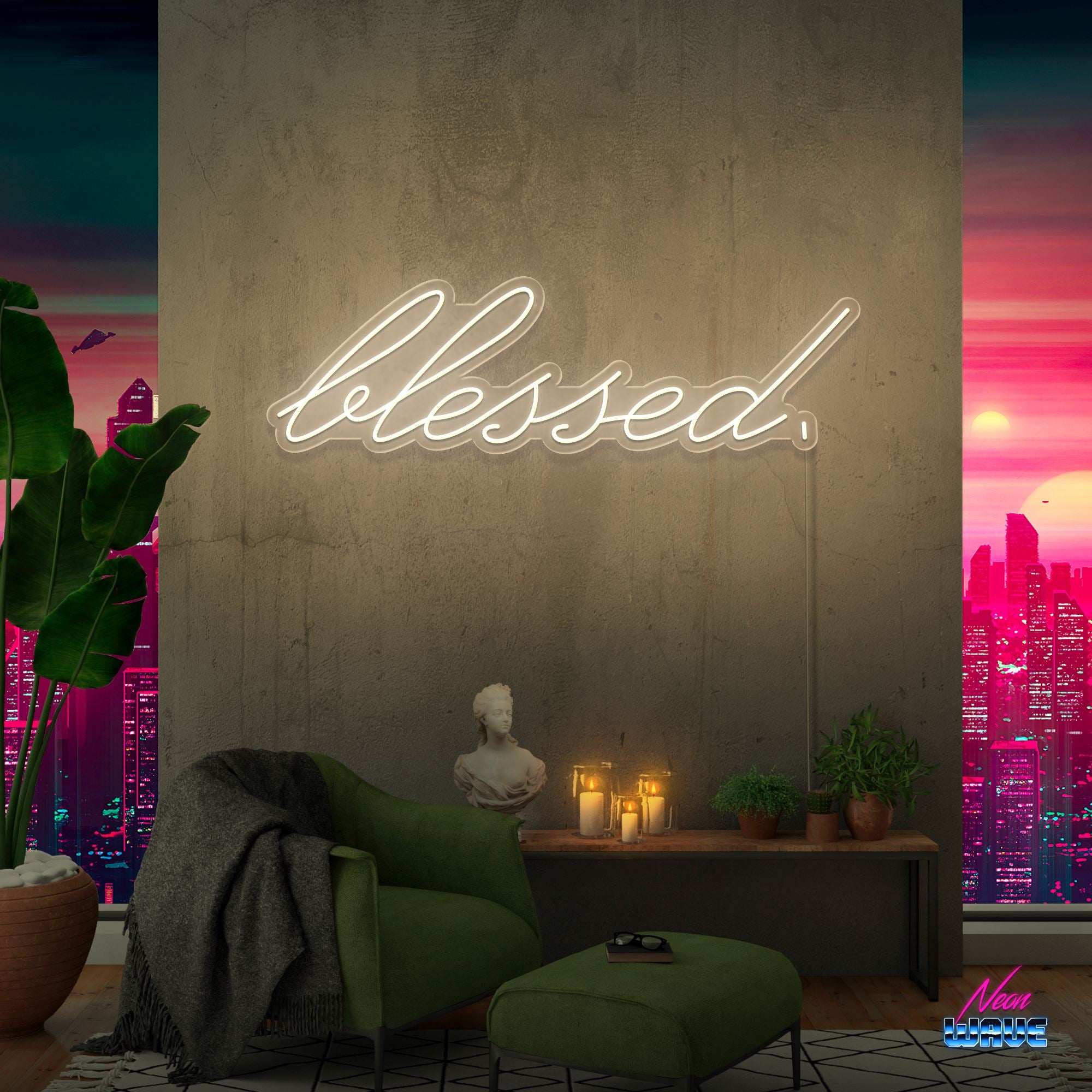 Blessed. Neon Sign Neonwave.ch 75 cm Warmweiss 