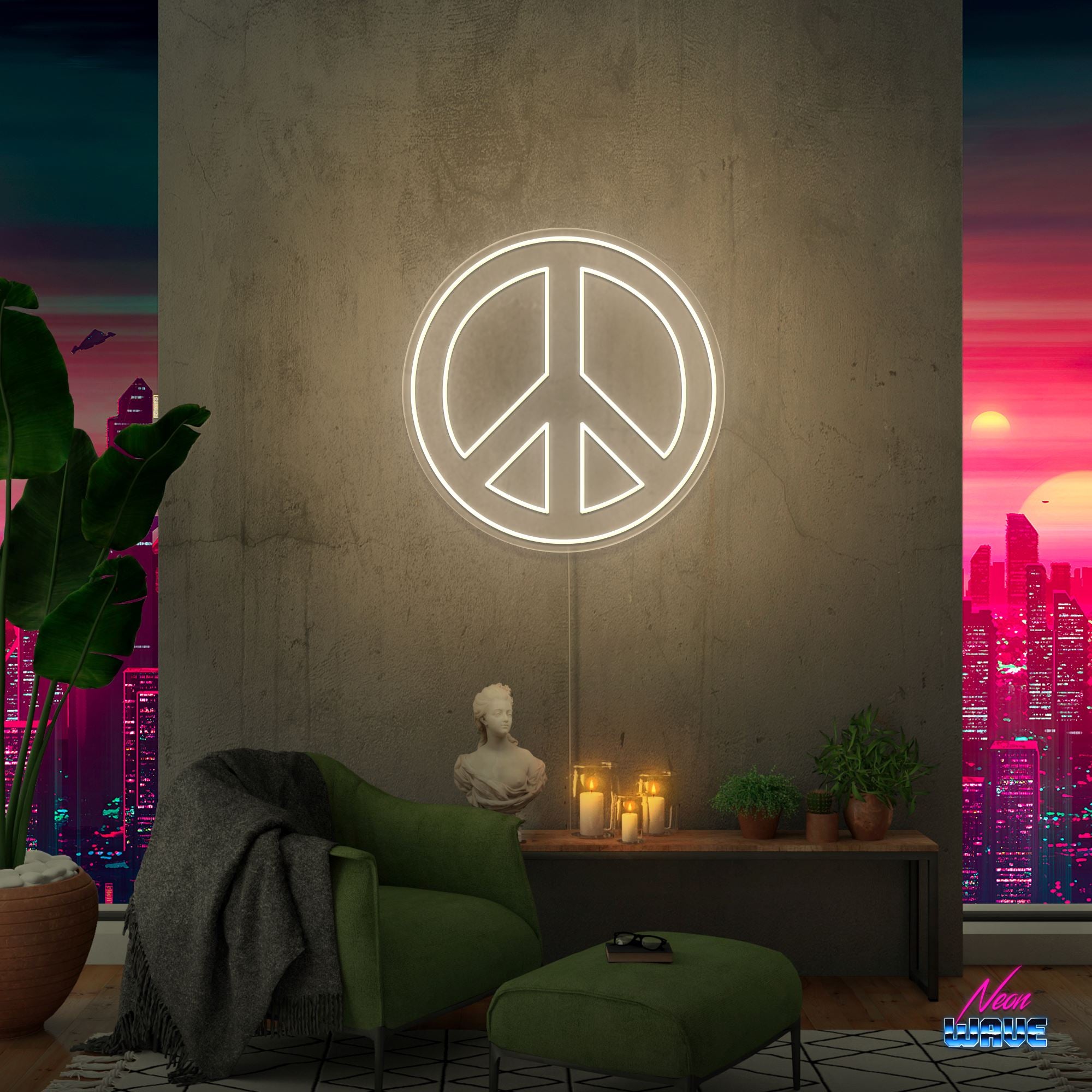 Peace Neon Sign Neonwave.ch 50 cm Warmweiss 
