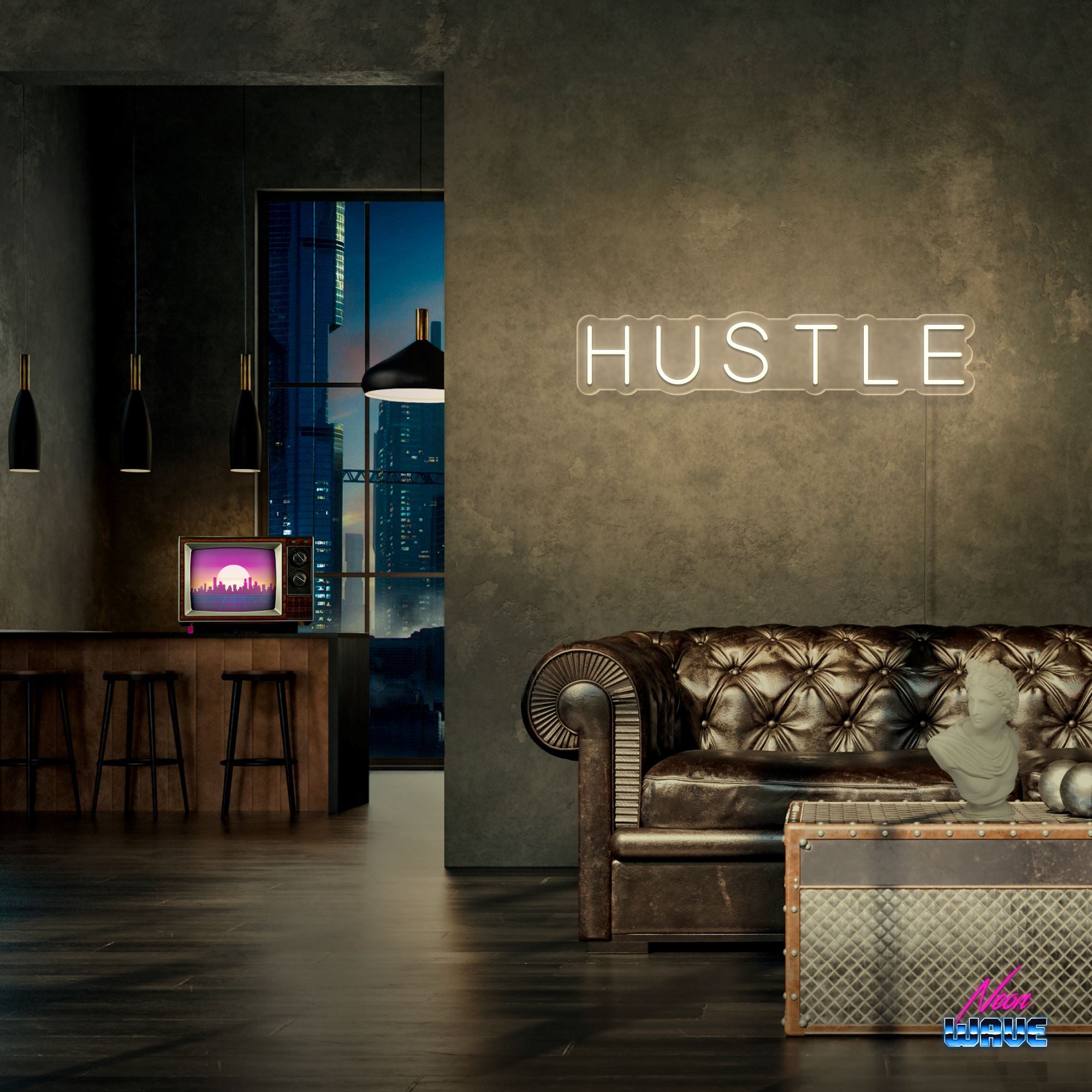 Hustle Neon Sign Neonwave.ch 50cm Warmweiss 