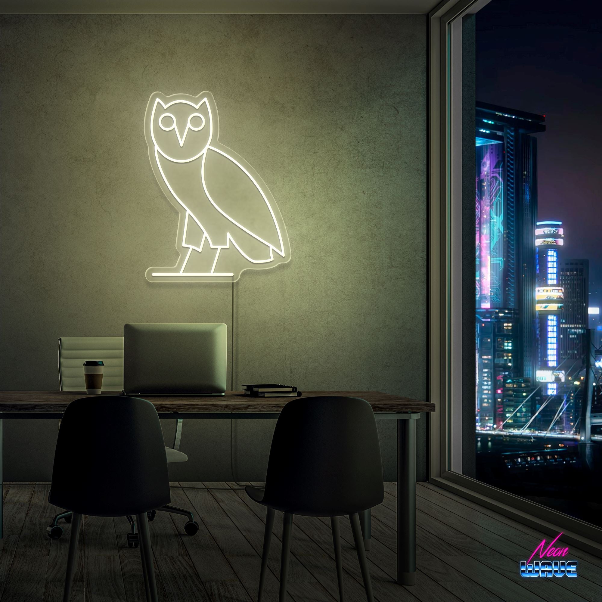 Ovo Owl by "Drake" Neon Sign Neonwave.ch 50cm Warmweiss 