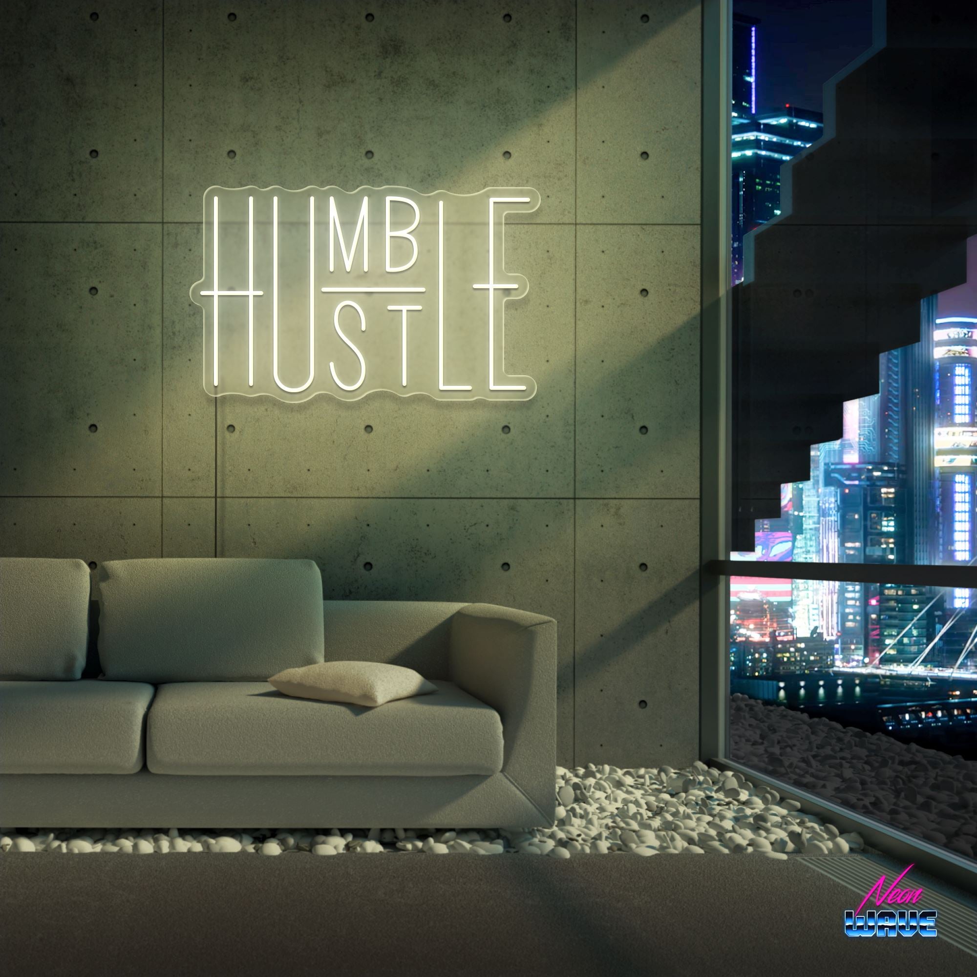 HUMBLE - HUSTLE Neon Sign Neonwave.ch 50cm Warmweiss 