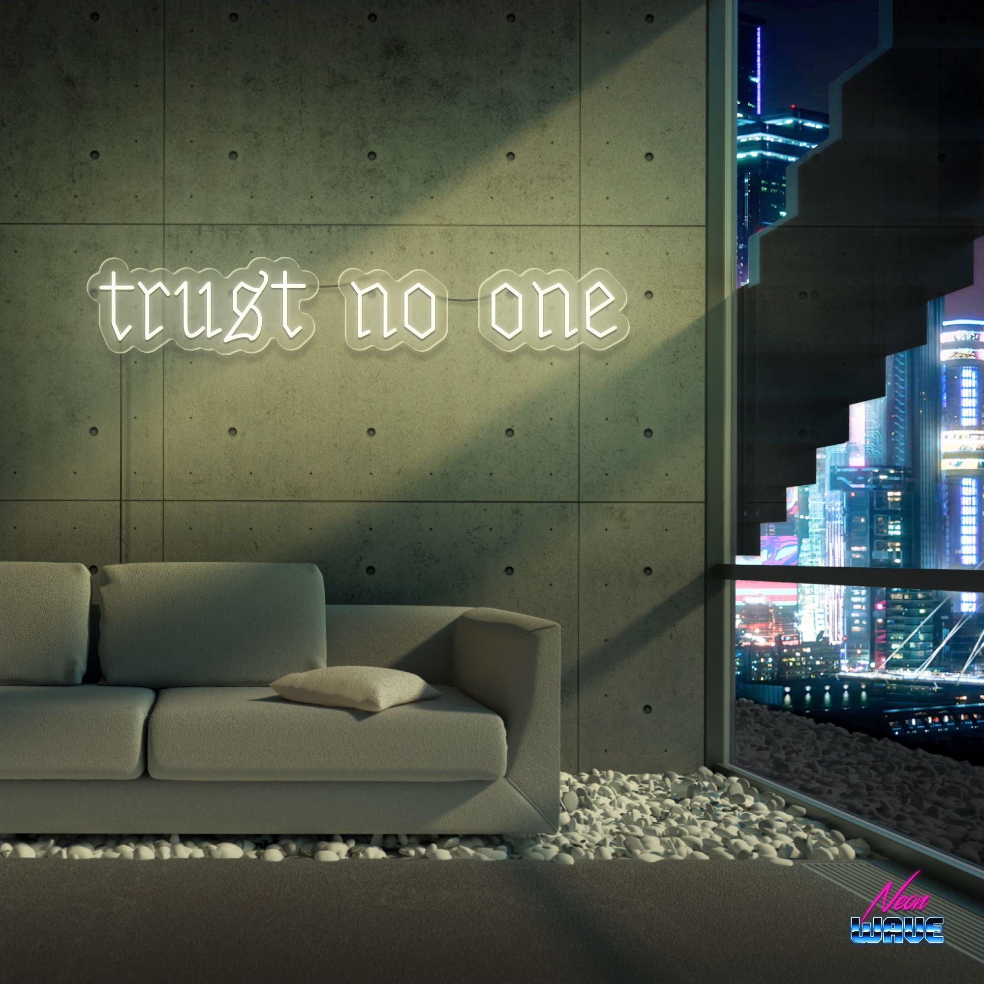 trust no one Neon Sign Neonwave.ch 50cm Warmweiss 