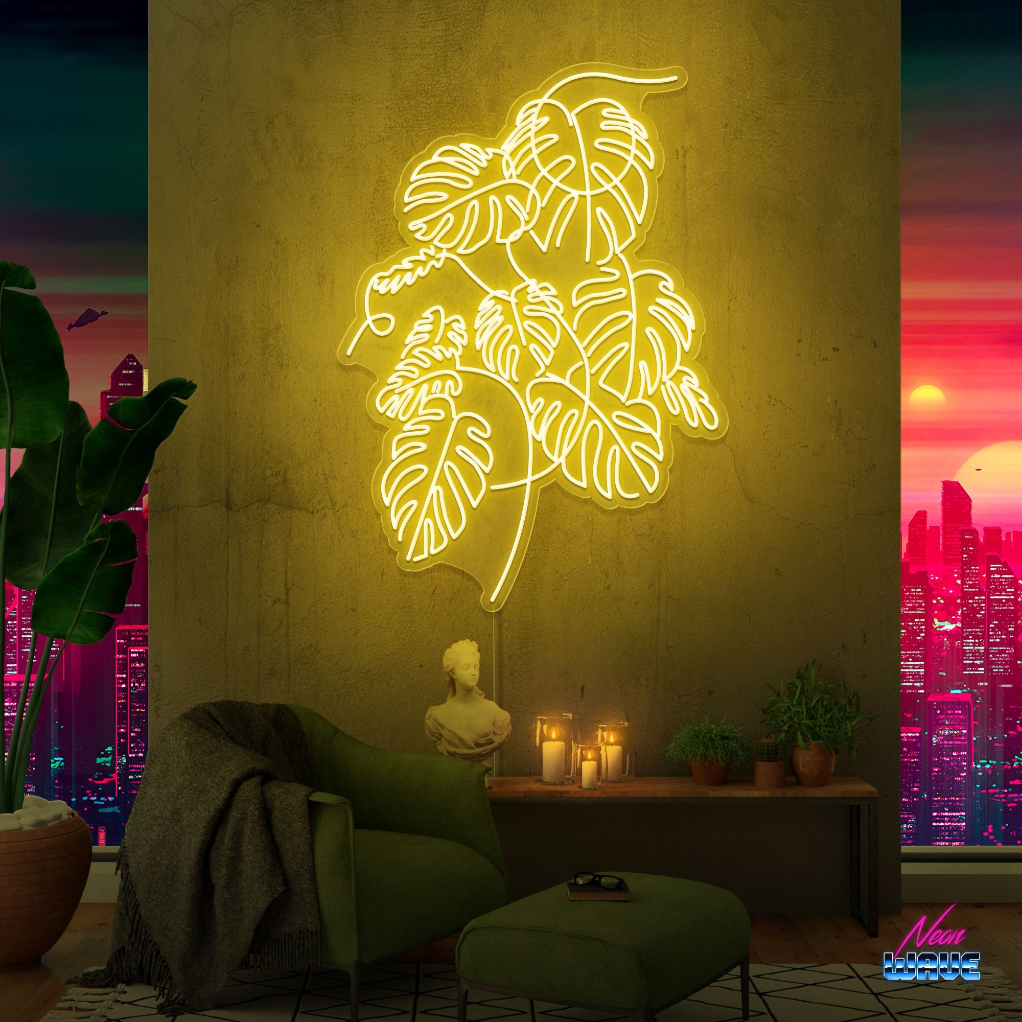 Monstera (150cm) Neon Sign Neonwave.ch Gelb 