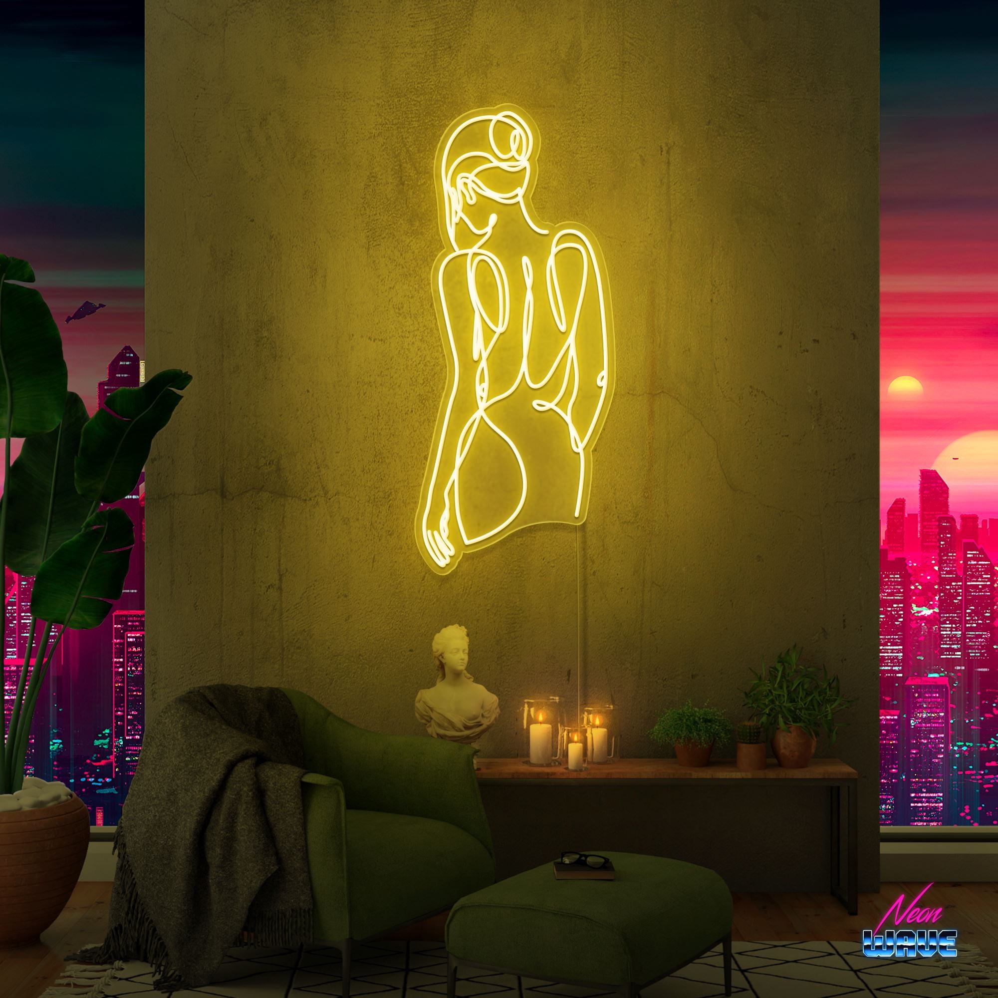 Woman Silhouette Neon Sign Neonwave.ch 150 cm Gelb 