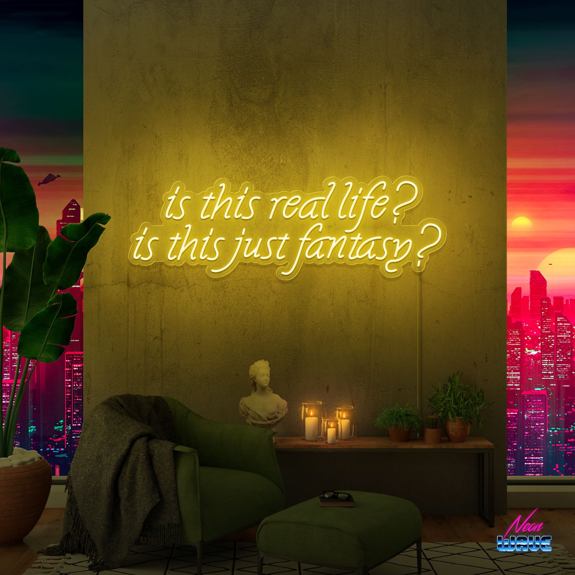 is this real life? is this just fantasy? Neon Sign NEON WAVE 80cm Gelb 