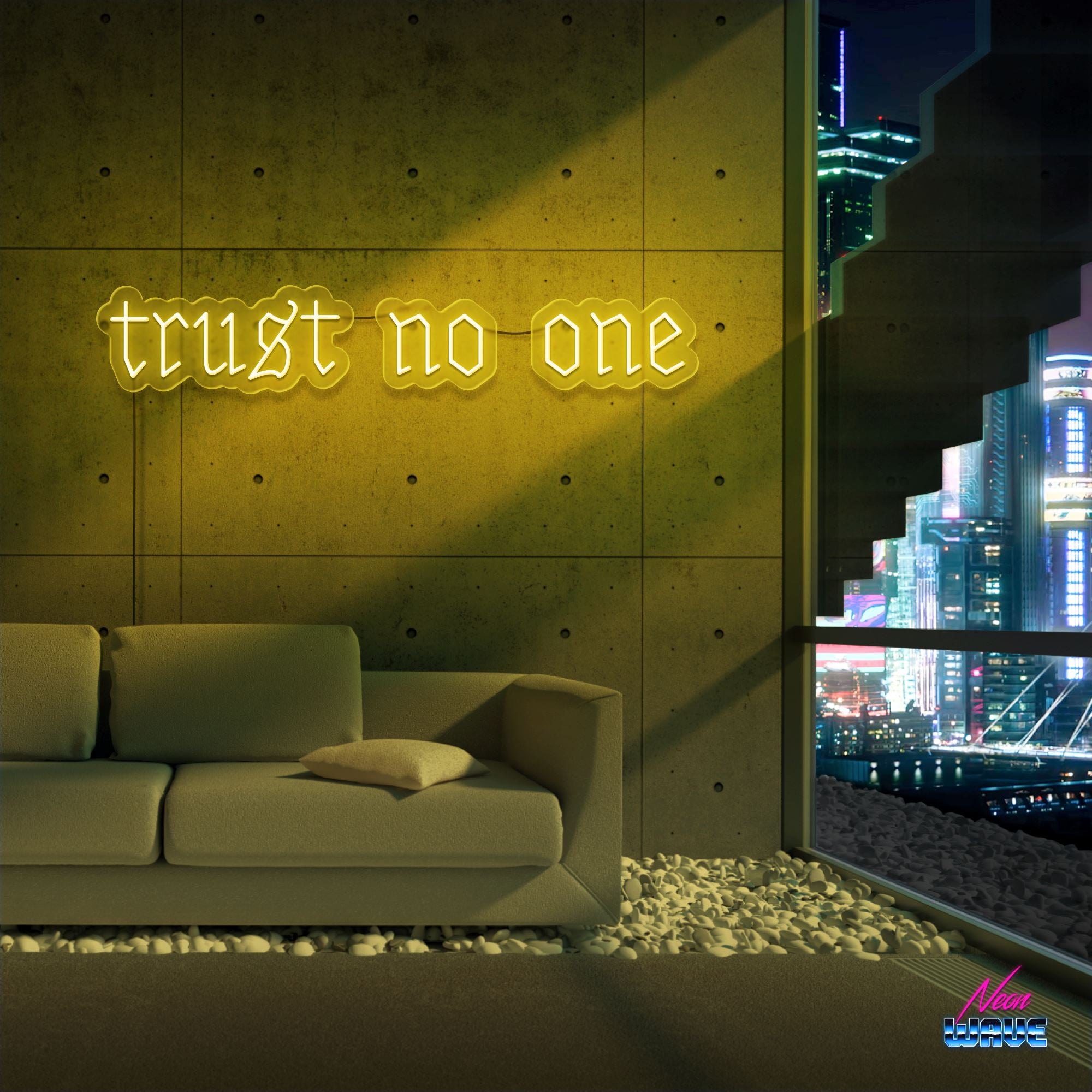 trust no one Neon Sign Neonwave.ch 50cm Gelb 