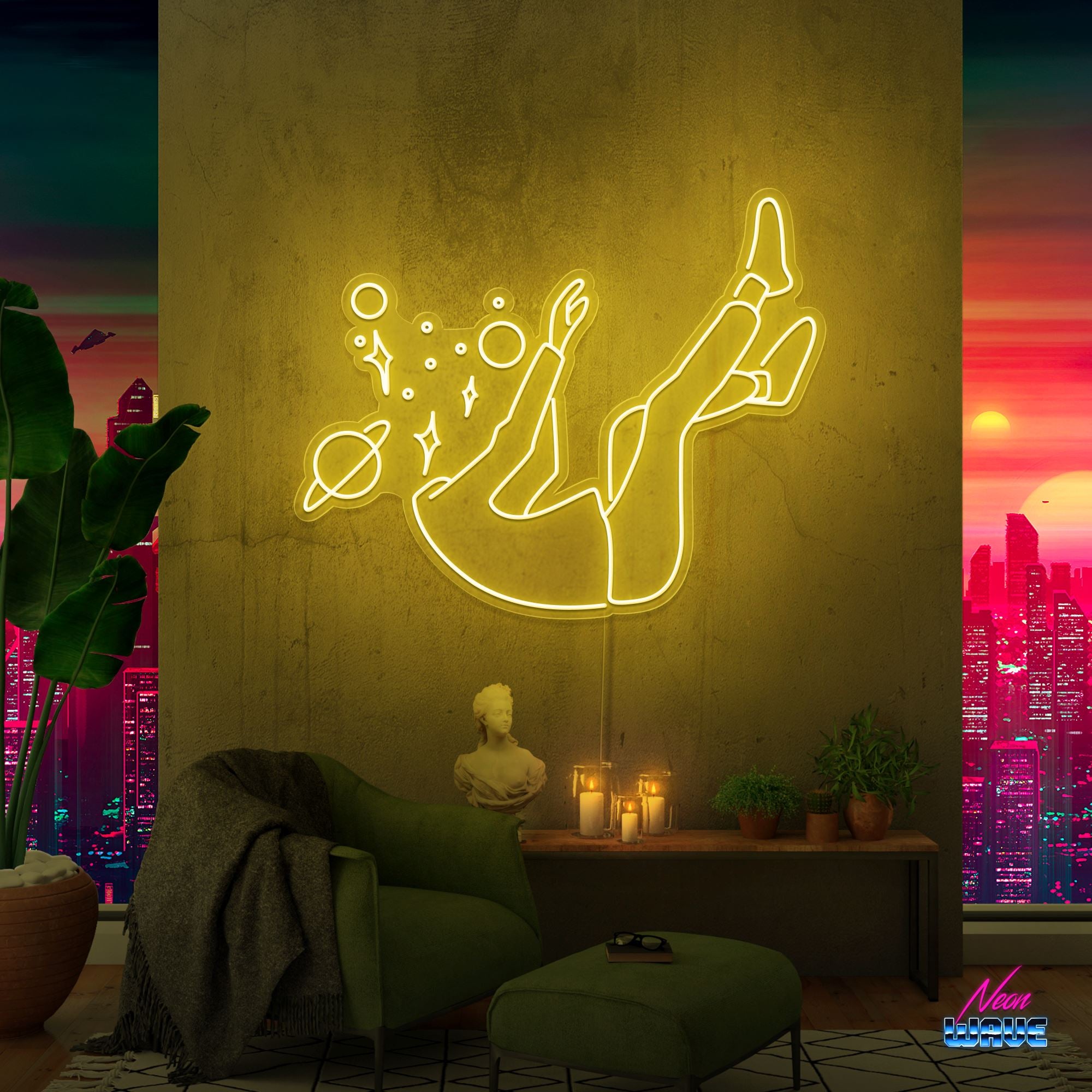Falling into Space Neon Sign Neonwave.ch 75cm Gelb 