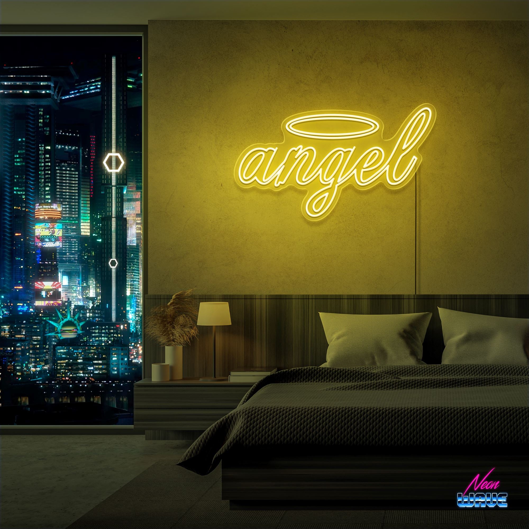 Angel Neon Sign Neonwave.ch 75cm Gelb 