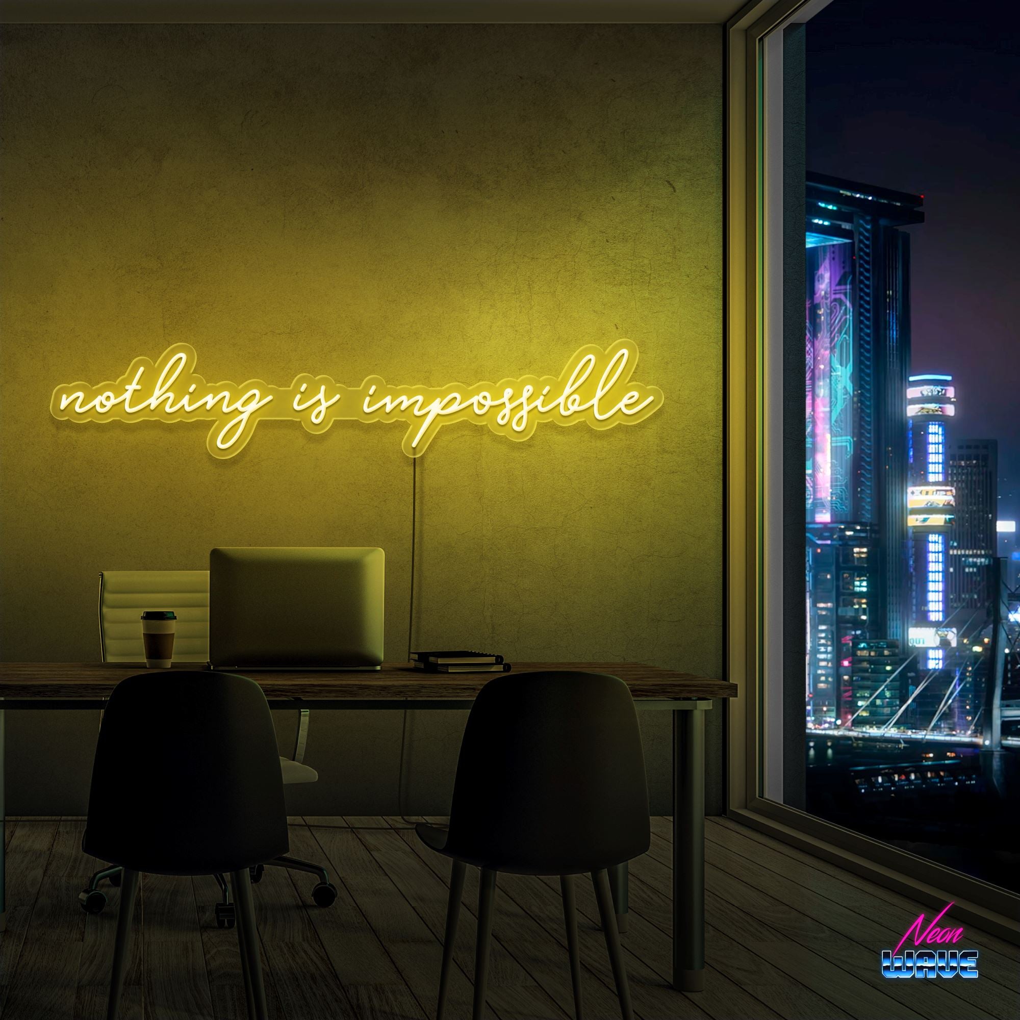 NOTHING IS IMPOSSIBLE Neon Sign Neonwave.ch 150cm Gelb 