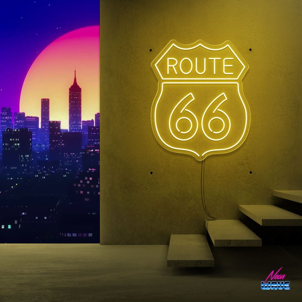 Route 66 Neon Sign Neonwave.ch 50cm Gelb 