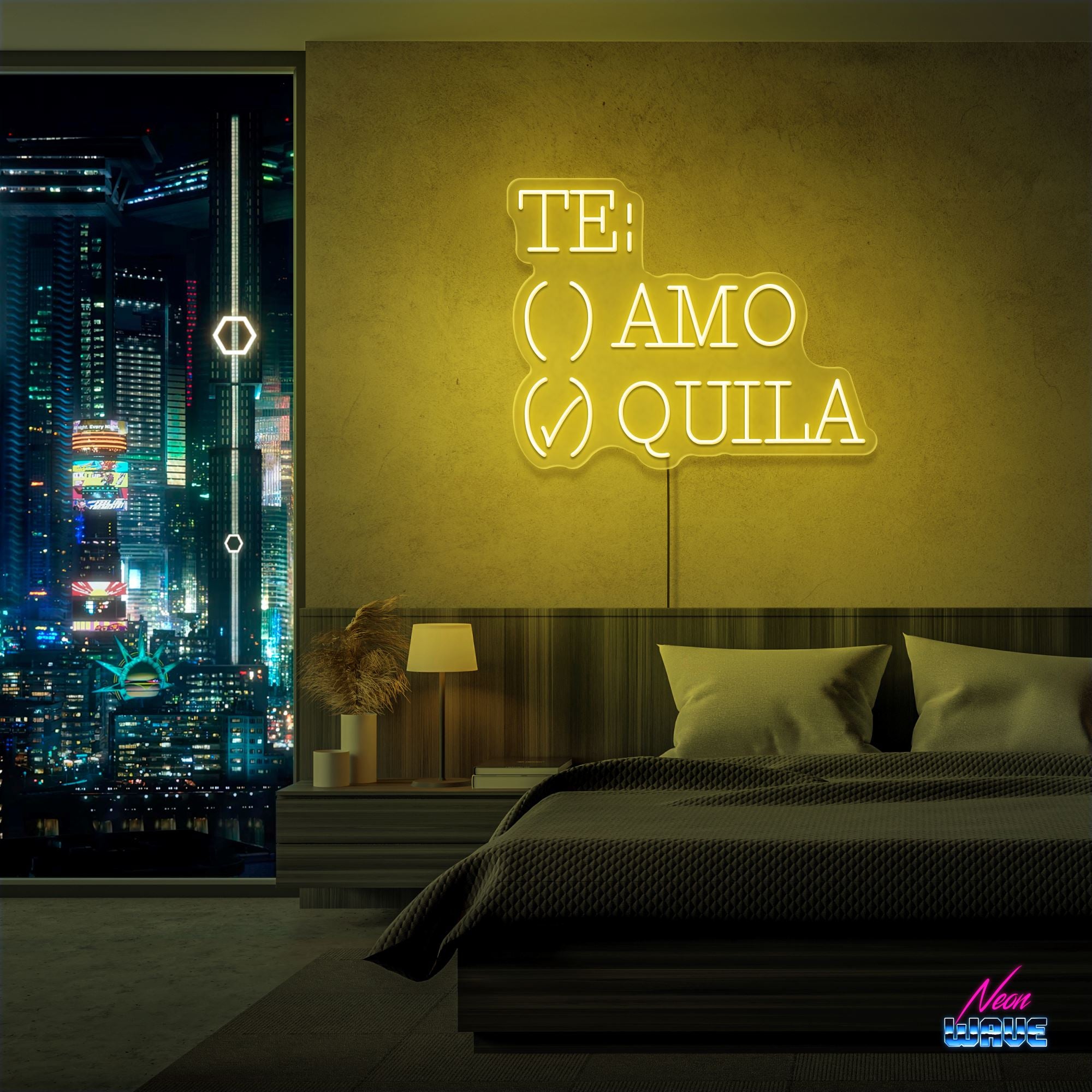 TE: AMO / QUILA Neon Sign Neonwave.ch 50cm Gelb 