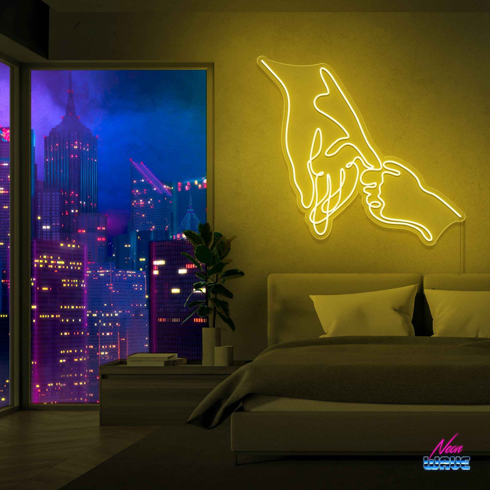 Hold your Hand Neon Sign Neonwave.ch 75 cm Gelb 