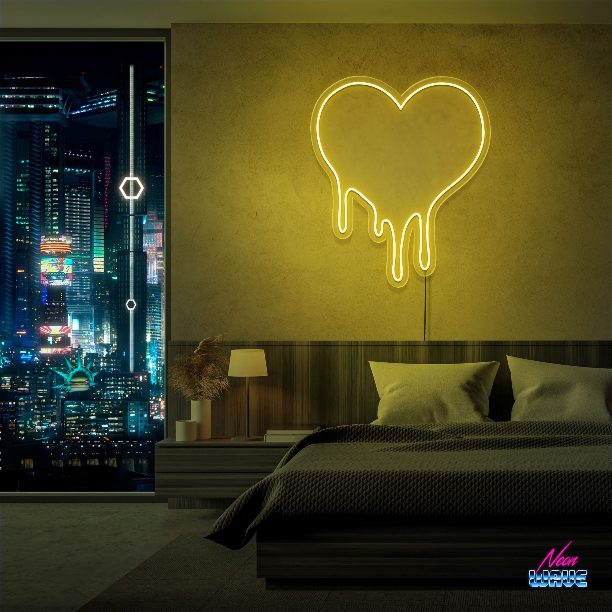 DRIPPING HEART ♡ Neon Sign Neonwave.ch 50cm Gelb 