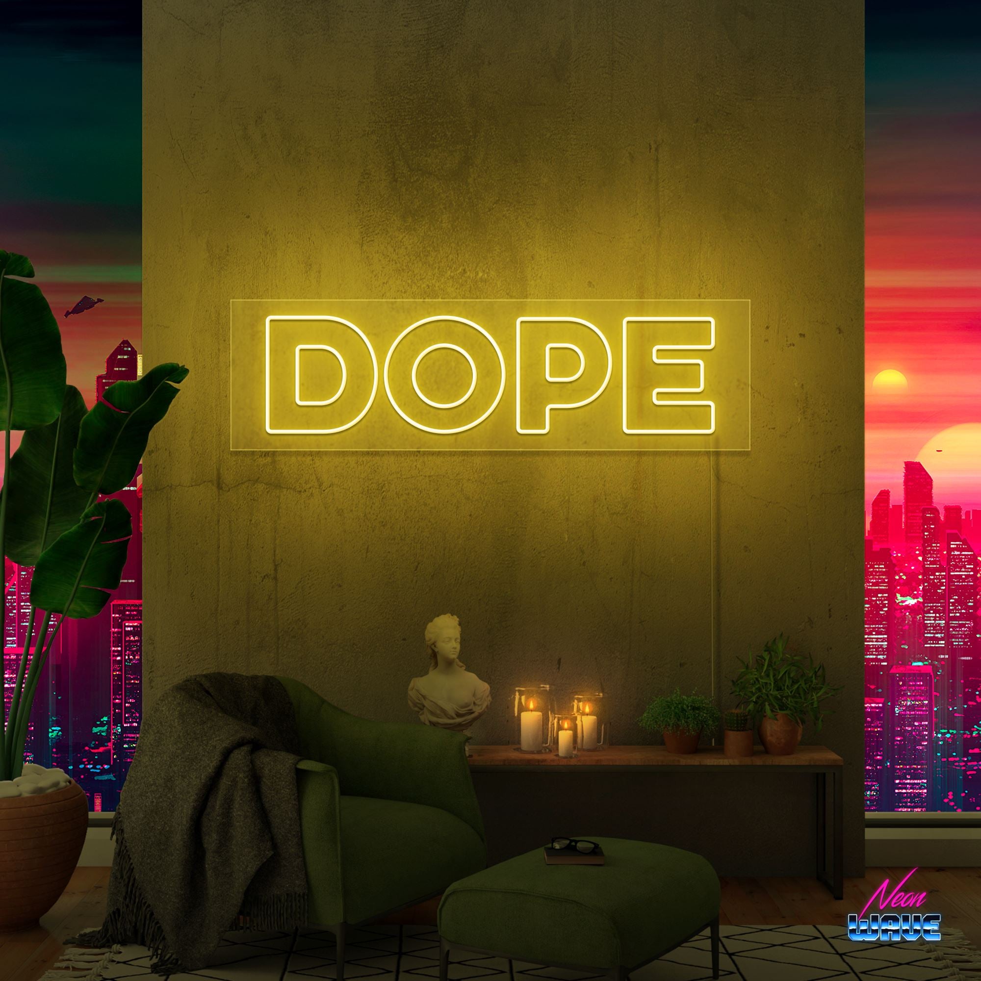 DOPE Neon Sign Neonwave.ch 50cm Gelb 