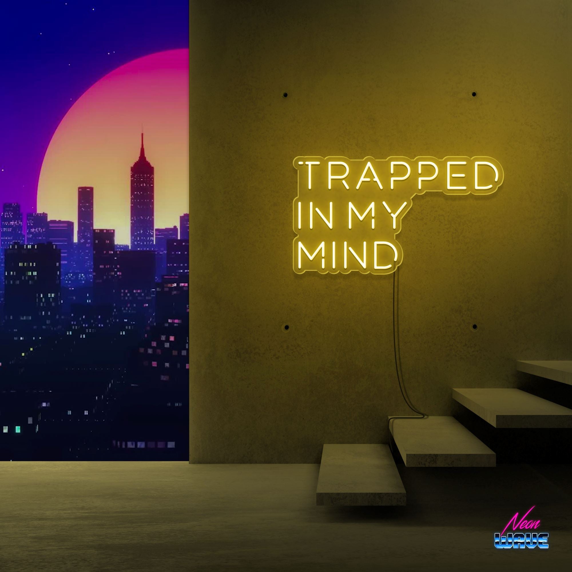 TRAPPED IN MY MIND Neon Sign Neonwave.ch 50cm Gelb 