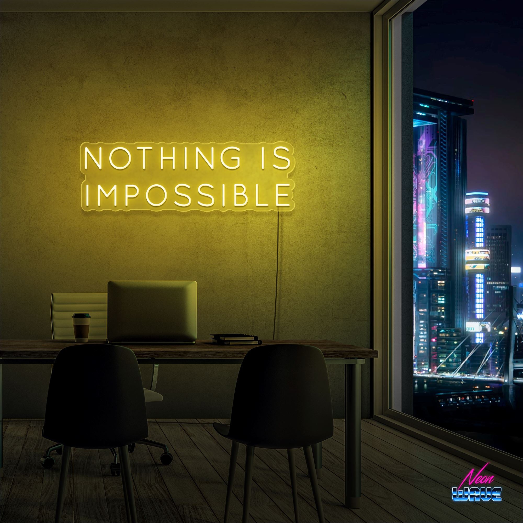 NOTHING IS IMPOSSIBLE Neon Sign Neonwave.ch 50cm Gelb 
